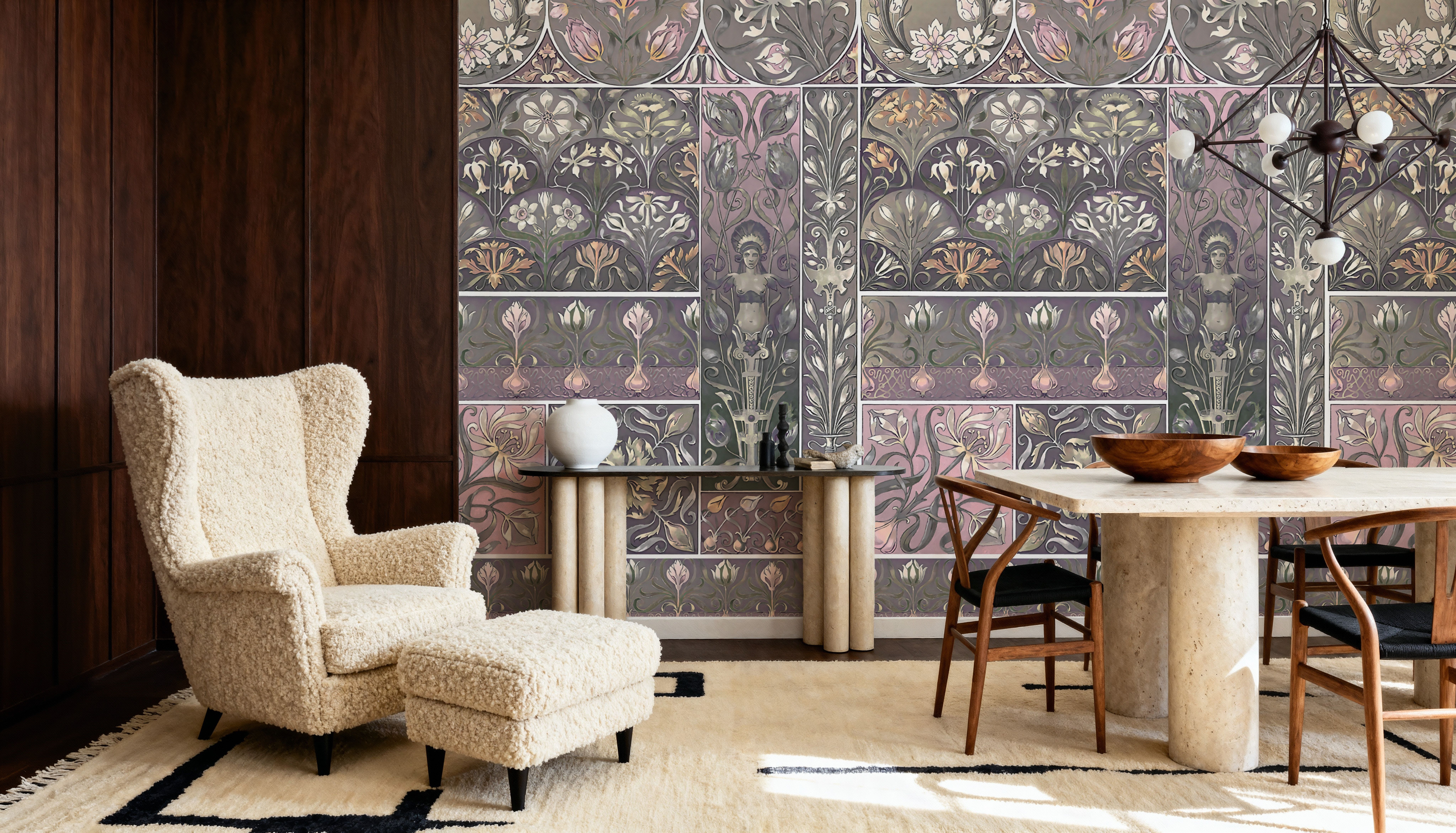 Art Deco Floral Wall Pink
