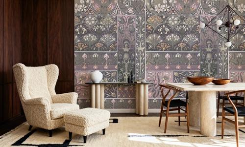 Art Deco Floral Wall Pink