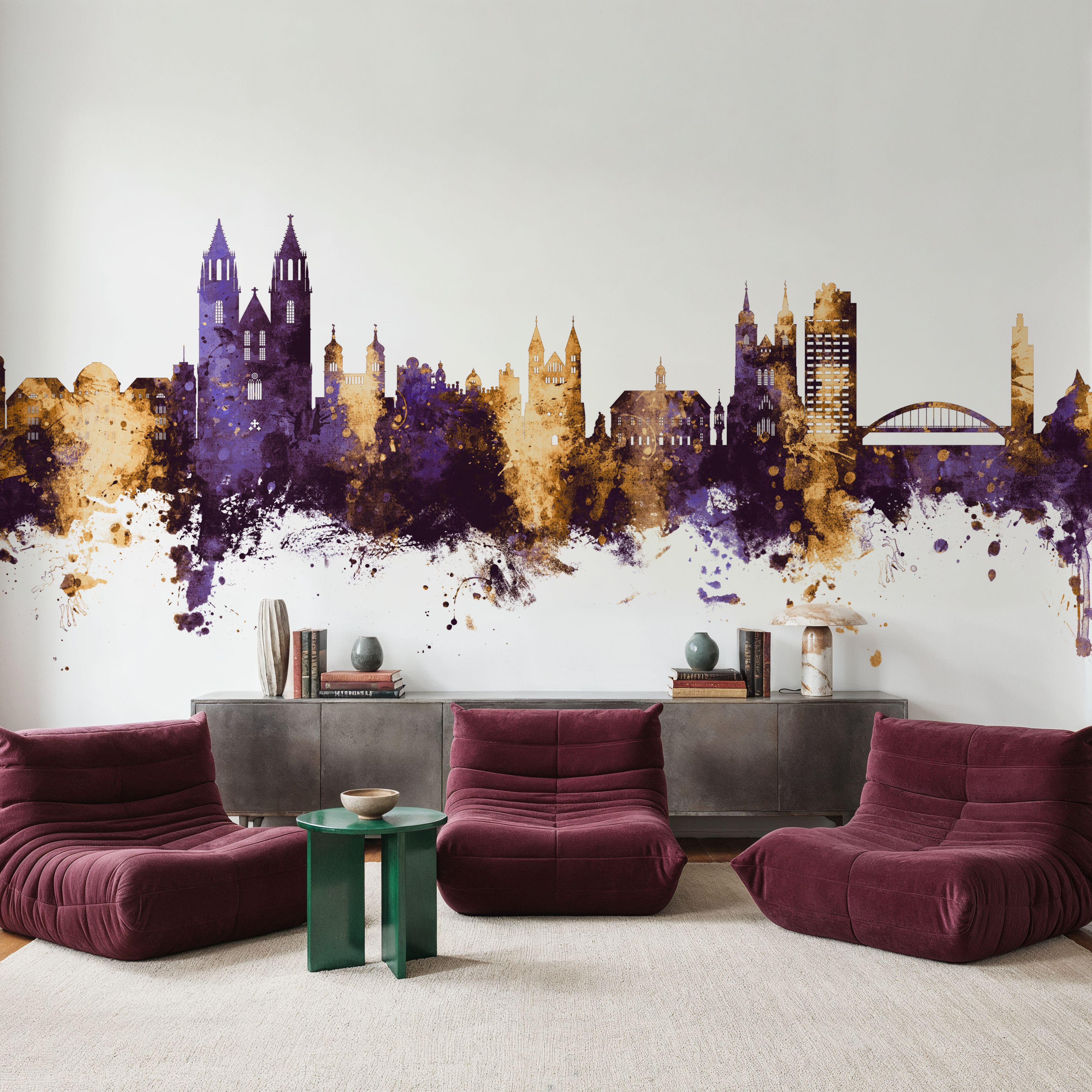 Magdeburg Germany Skyline Purple & Gold