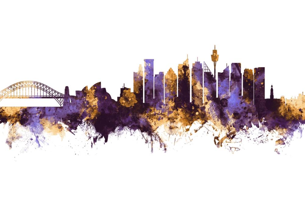 Sydney Australia Skyline Purple & Gold