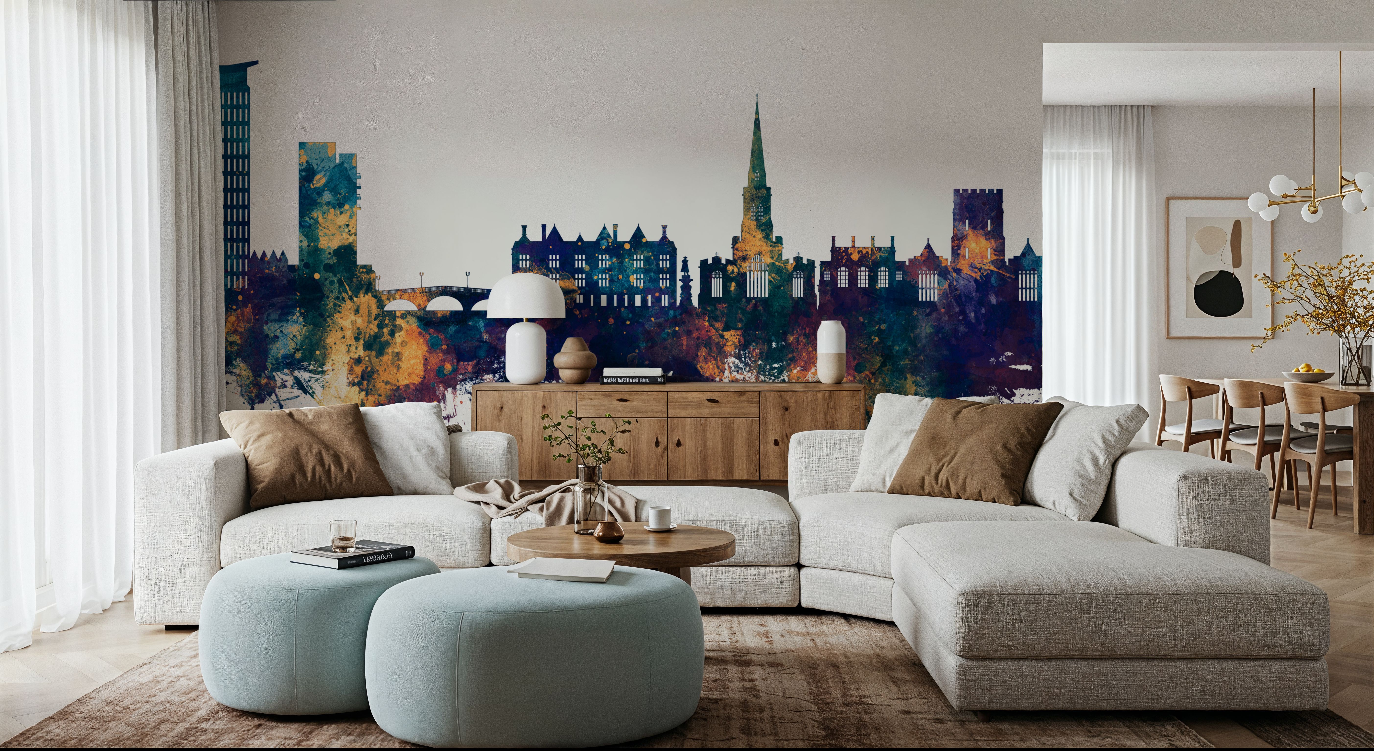 Bedford England Skyline Blu& Bronze, Wallpaper