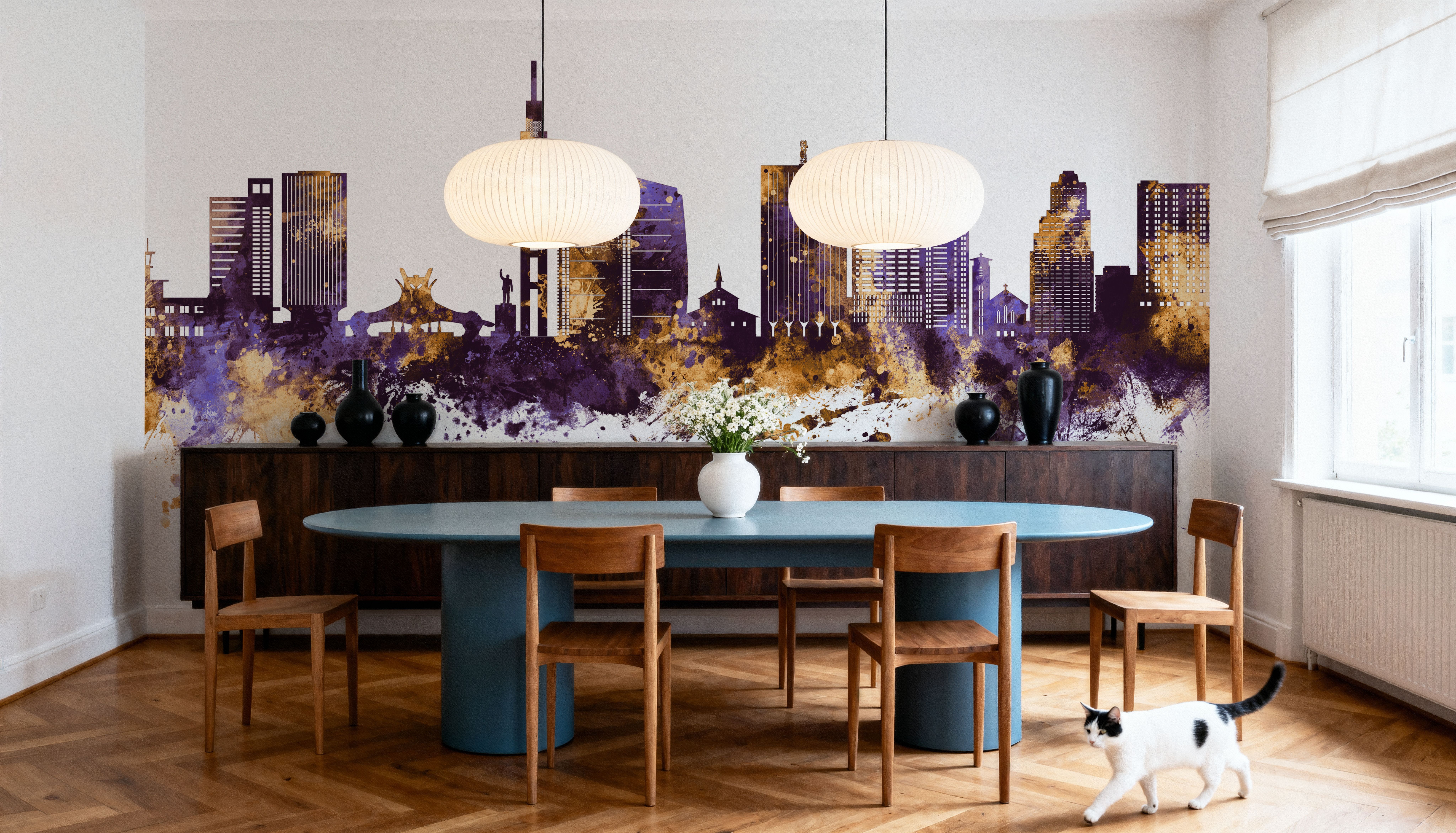 Kinshasa Skyline Purple & Gold