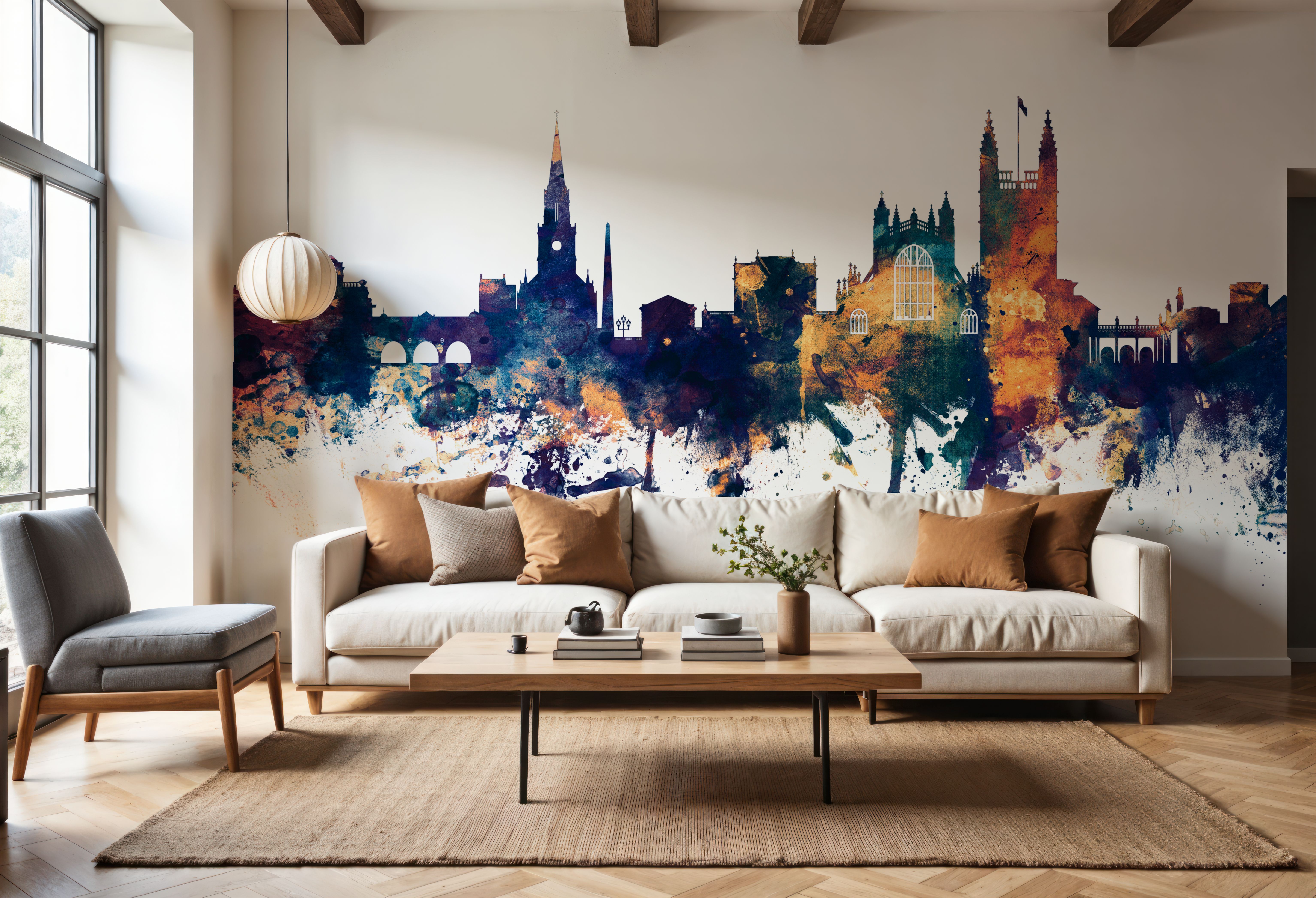 Bath England Skyline Blue & Bronze, Papier peint