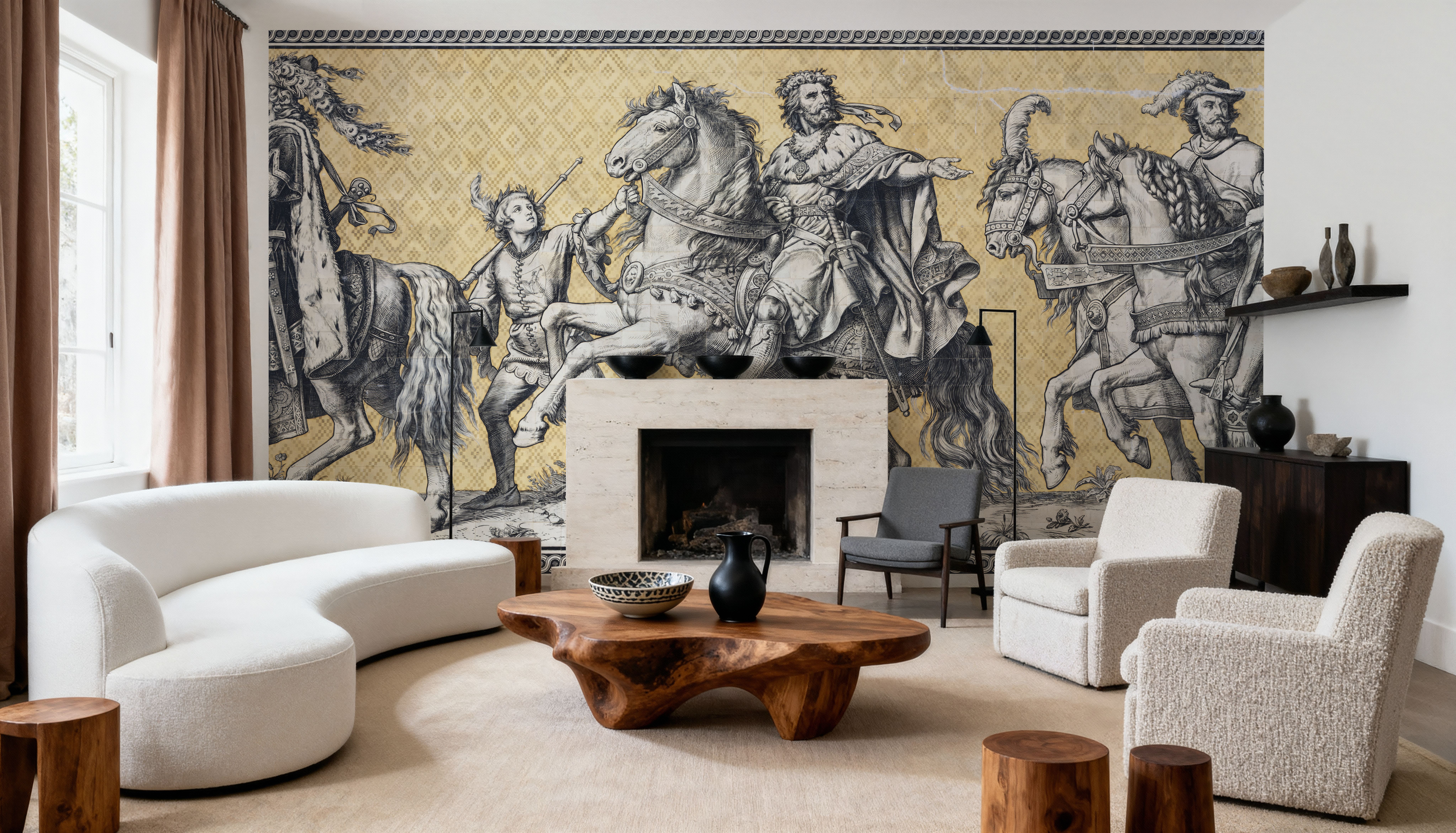 Wall Mural - Royal Procession - Folk Tiles mural wallpaper - Dining Room - Wallism US - Premium, Textured or Peel & Stick