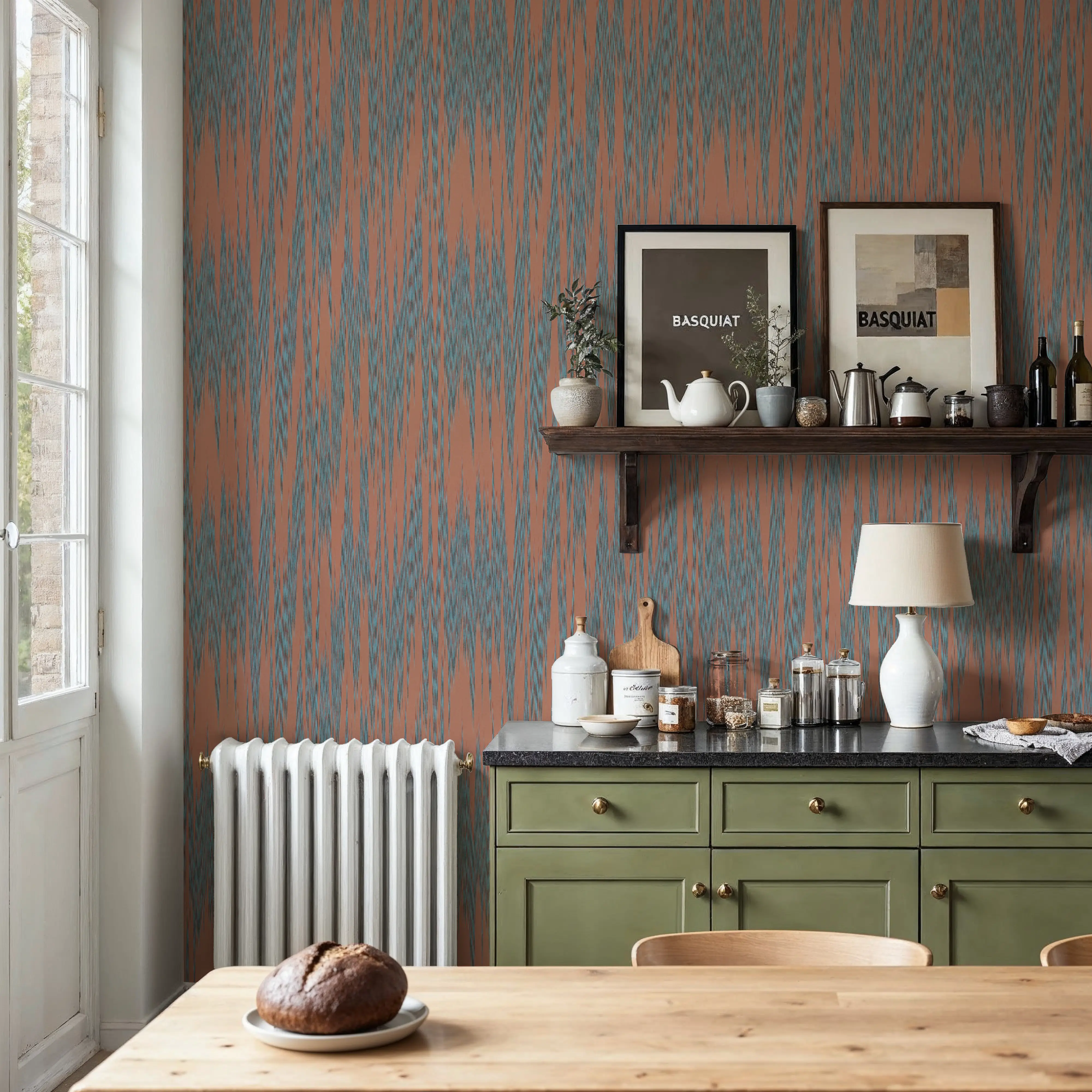 Papier Peint - Daring Spirit - Ikat Textiles - Orange - Bureaux - Wallism Belgique - Encollage au mur ou Autocollant