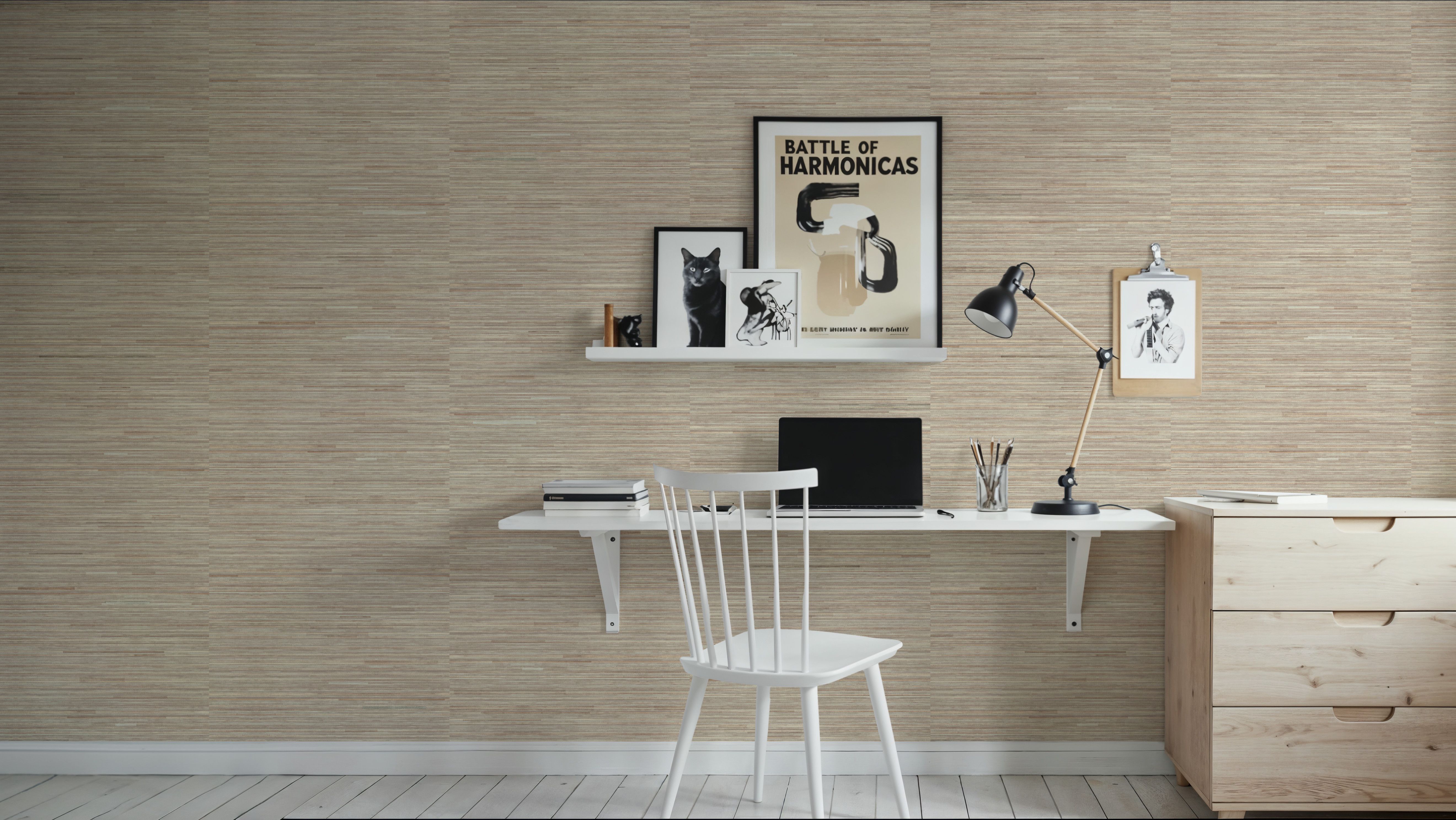 Faux Grasscloth with Visible Seams, Flax