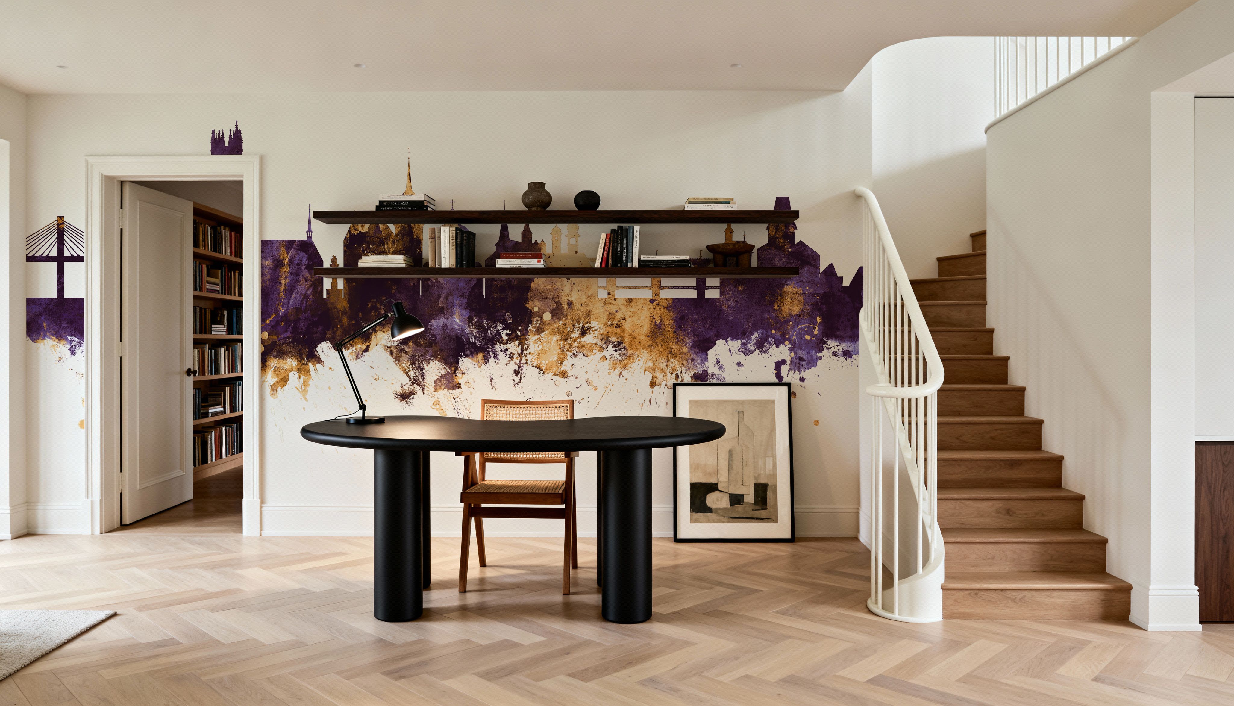 Fribourg Switzerland Skyline Purple & Gold