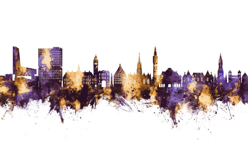Lille France Skyline Purple & Gold
