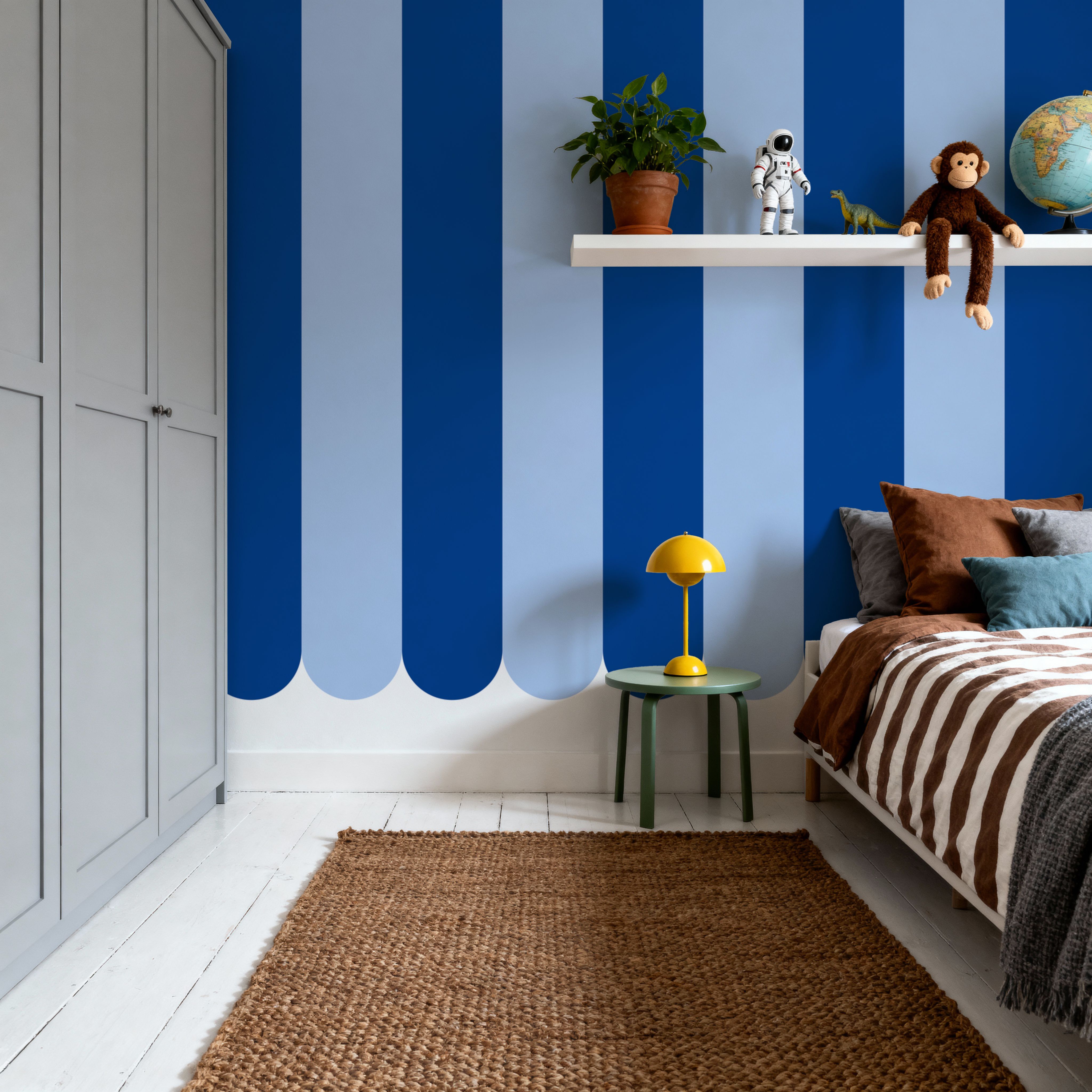 Scalloped Circus Stripes, Blue on Blue