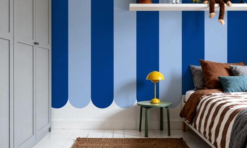 Scalloped Circus Stripes, Blue on Blue