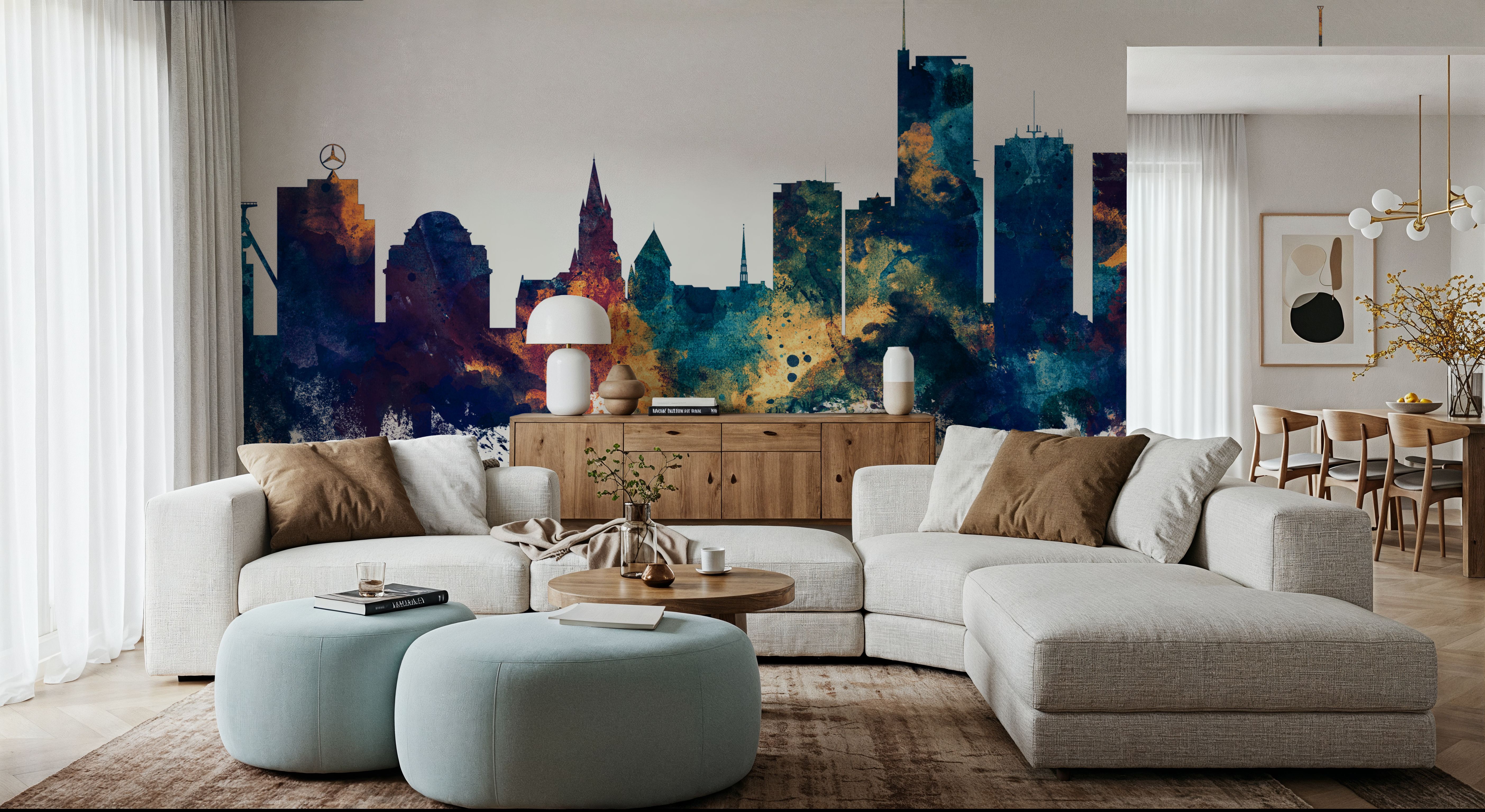 Essen Germany Skyline Blue & Bronze
