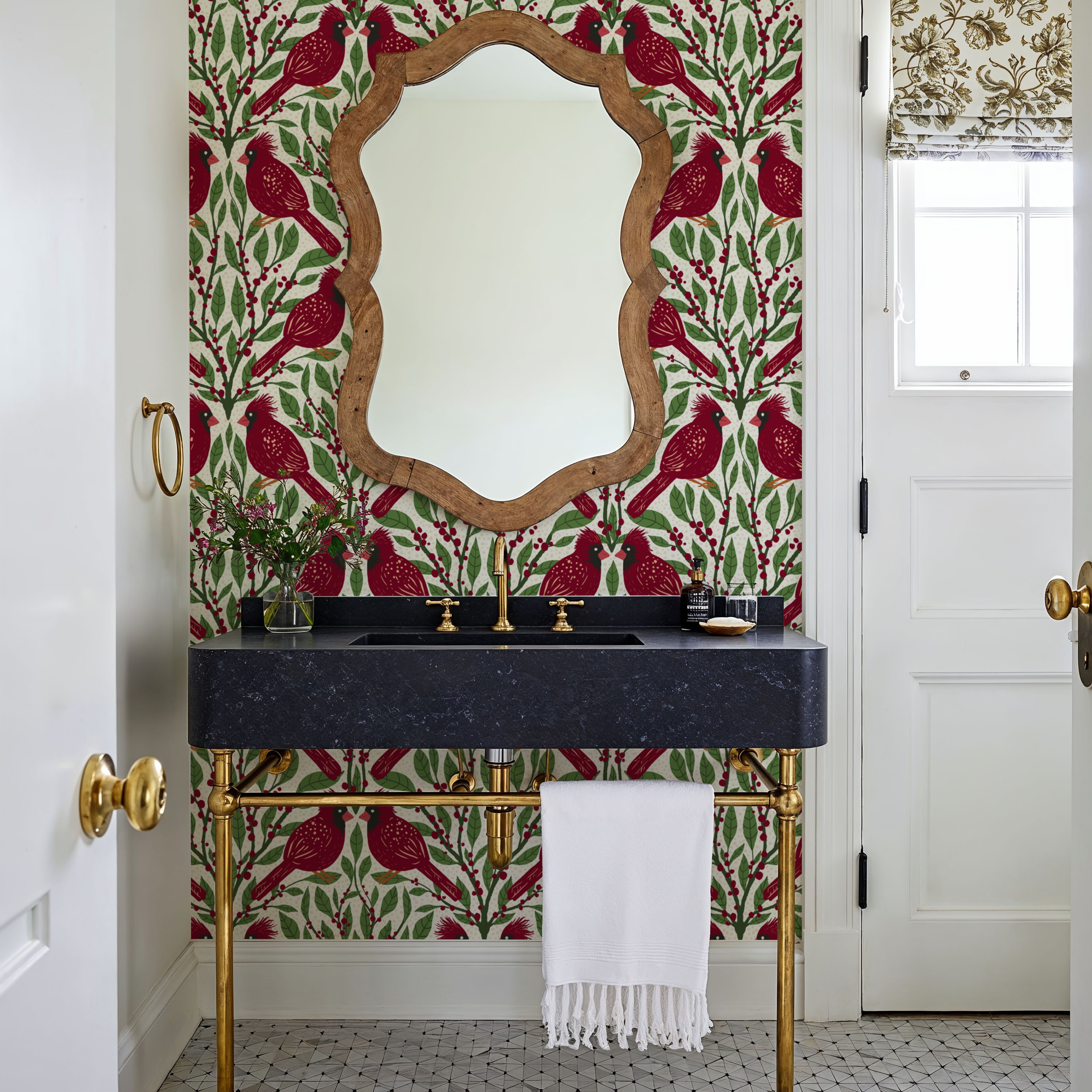 Cardinals & Winterberries, Green