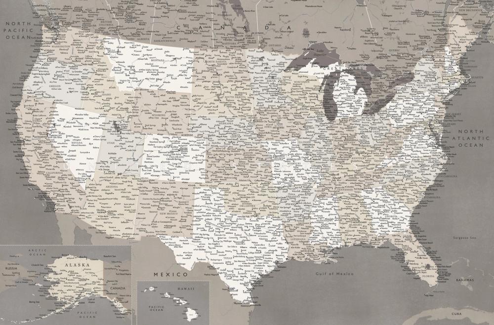 US Map Detailed - Earth