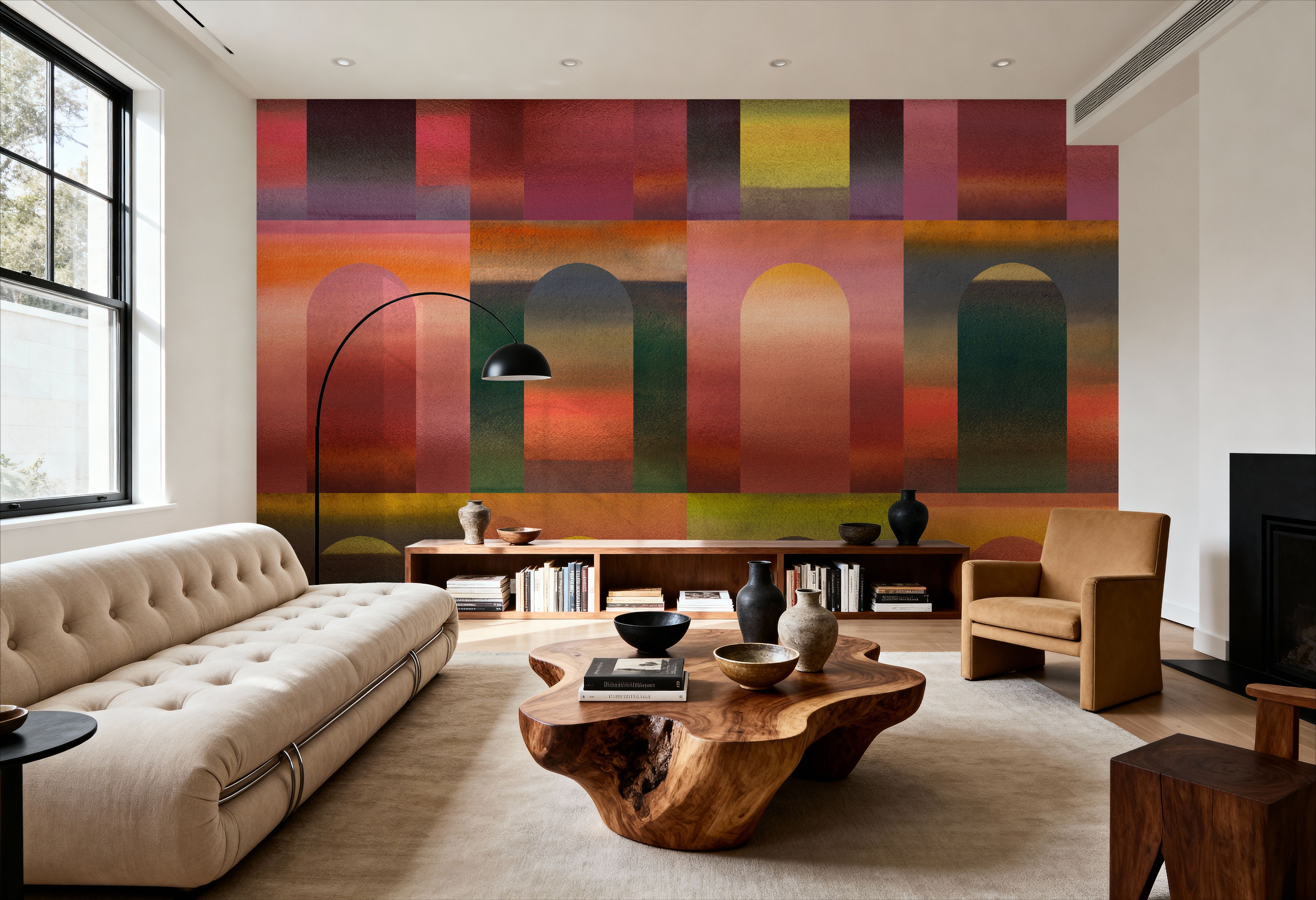 Arched Wall, Pink, Tapet