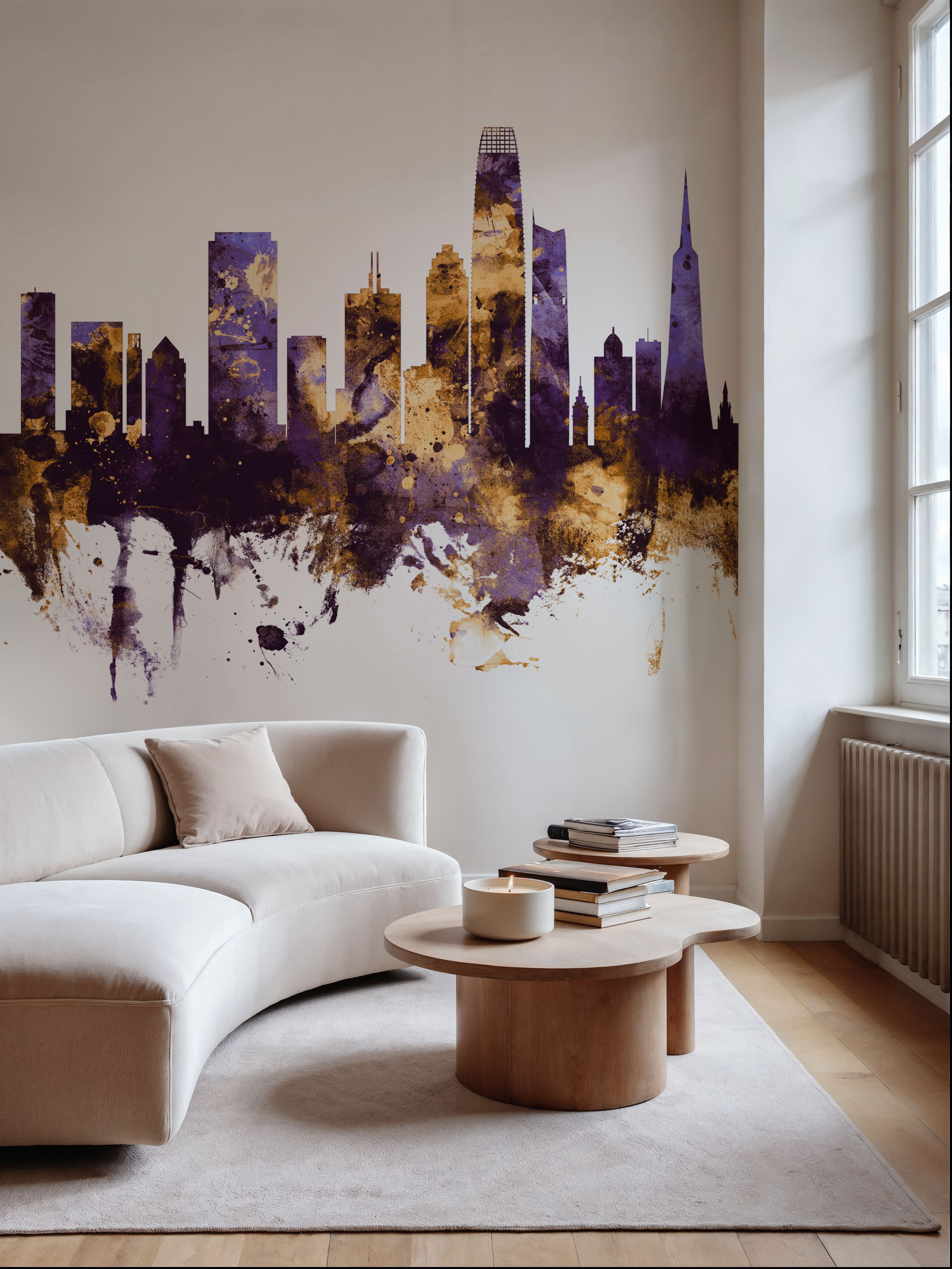 Wall Mural - San Francisco Skyline Purple & Gold - Contemporary mural wallpaper - Purple - Living room - Wallism US