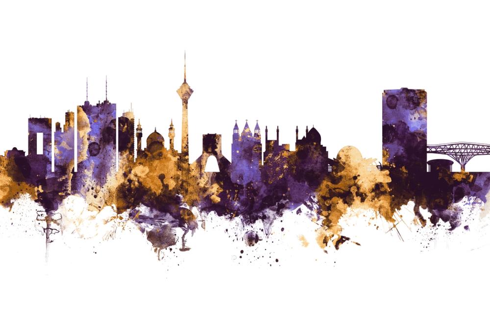 Tehran Iran Skyline Purple & Gold