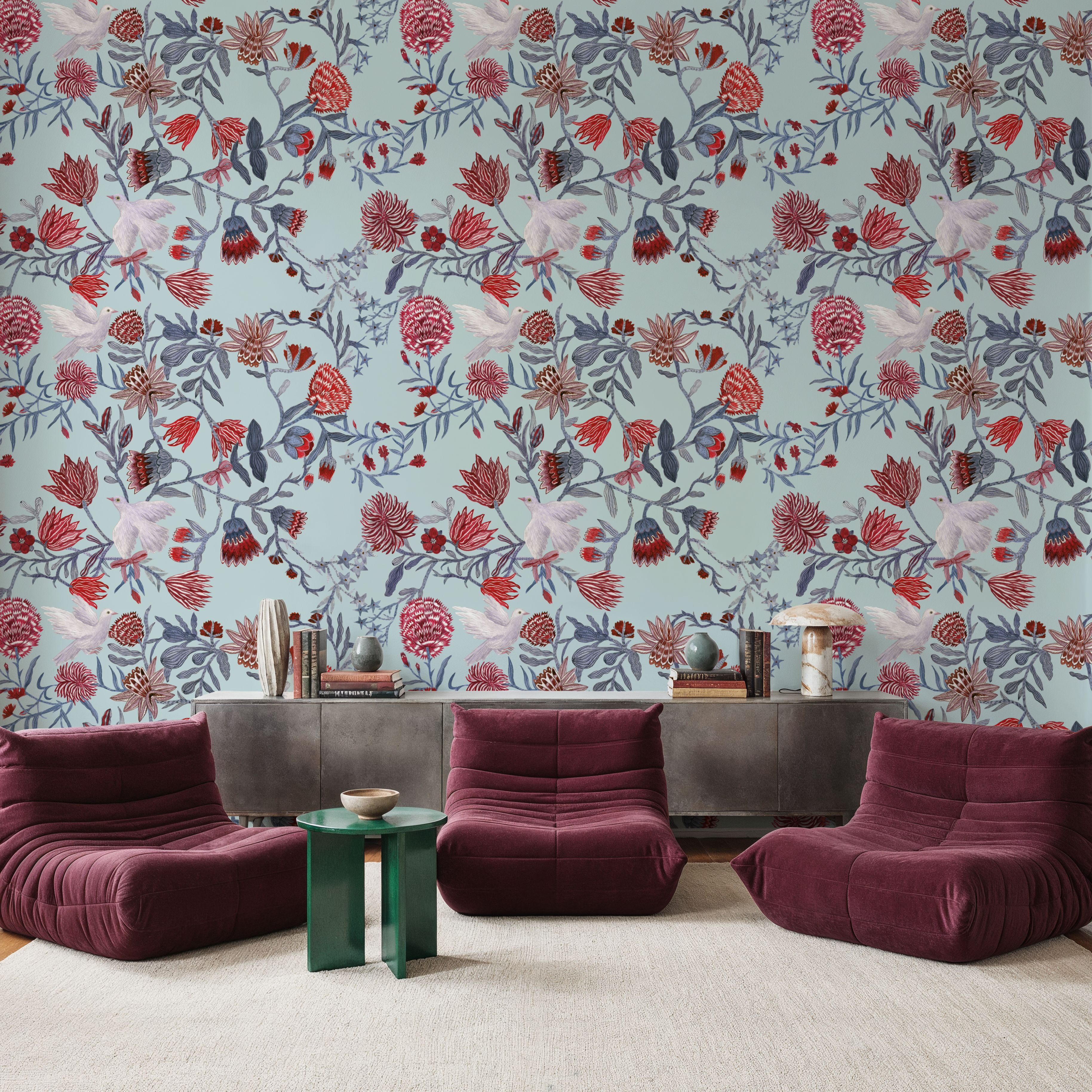 Miracle Blossoms and Birds, Red