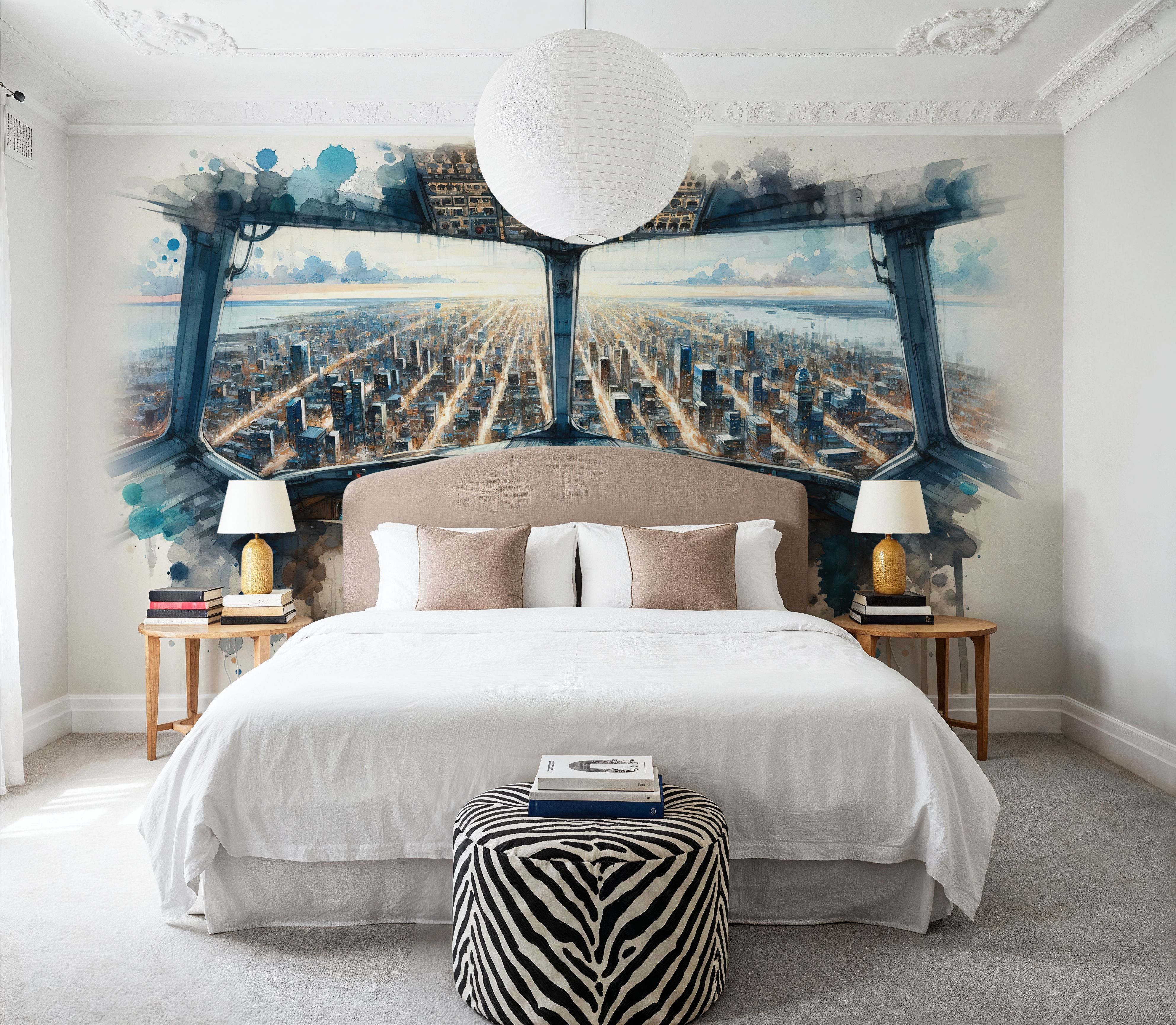 Cityscape from Airplane Cockpit