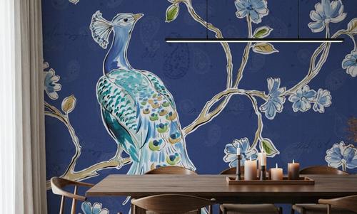 Peacock Allegory I Blue