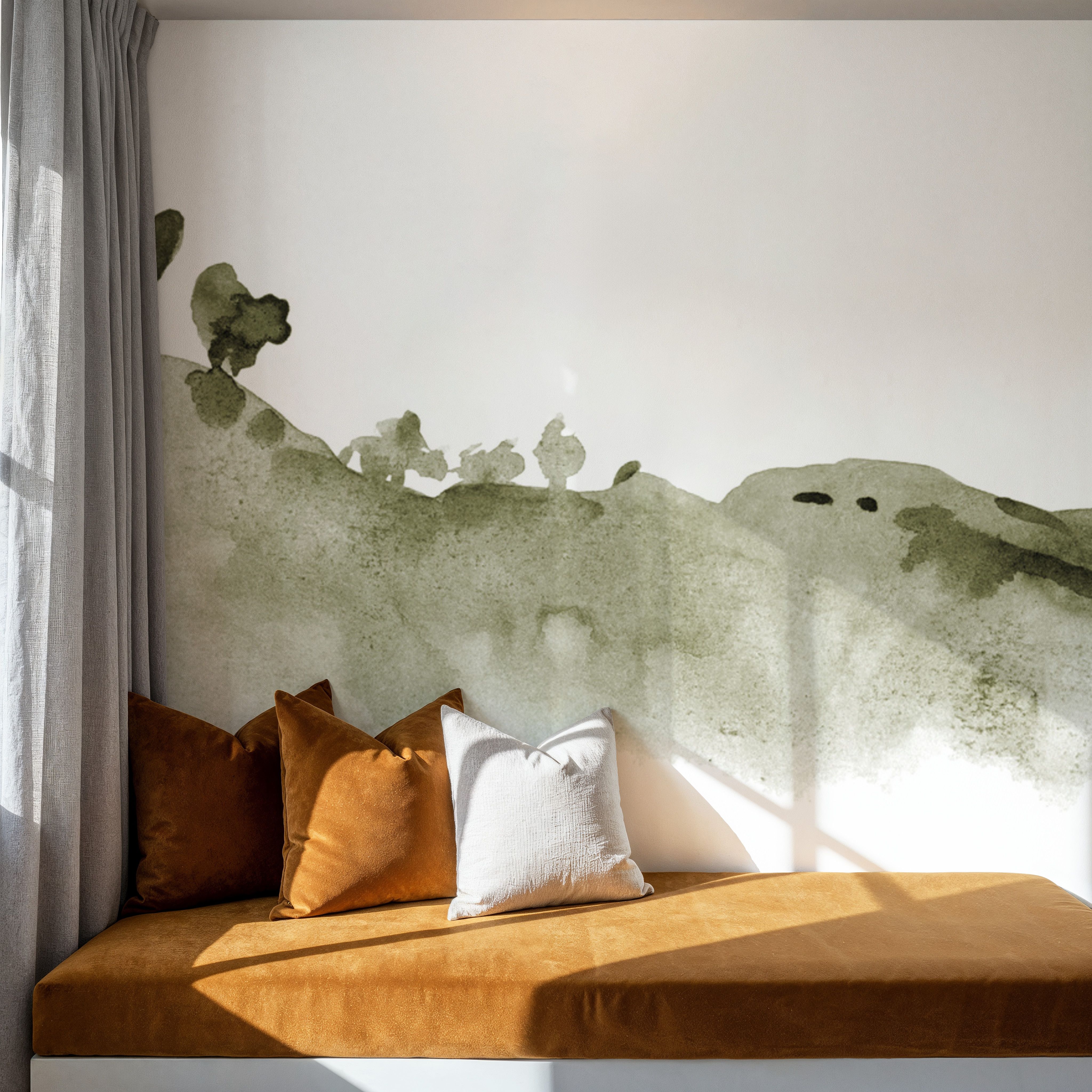 Tranquil Hillside, Olive, Wallpaper