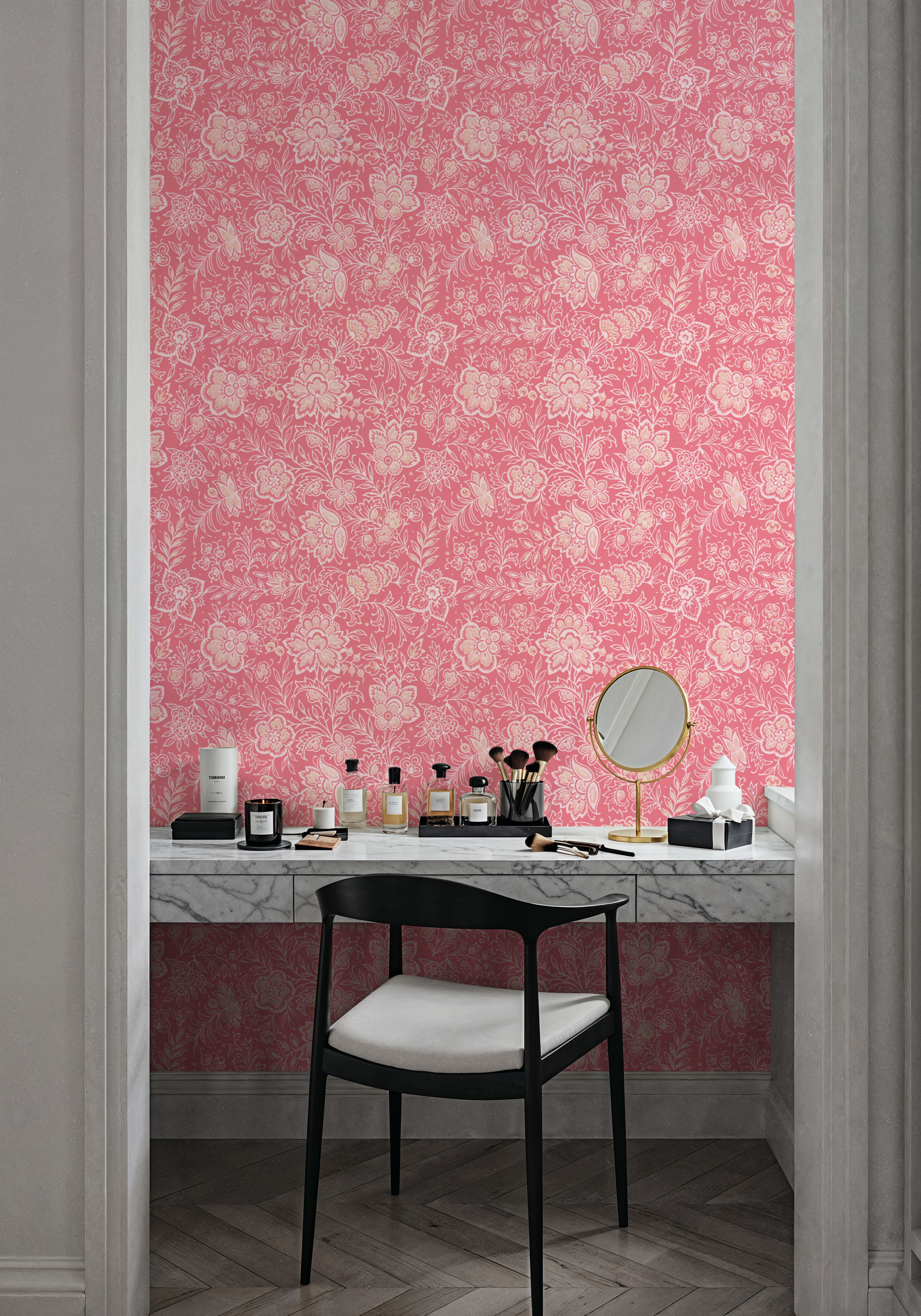 Kala Flowers White on Red, Wallpaper