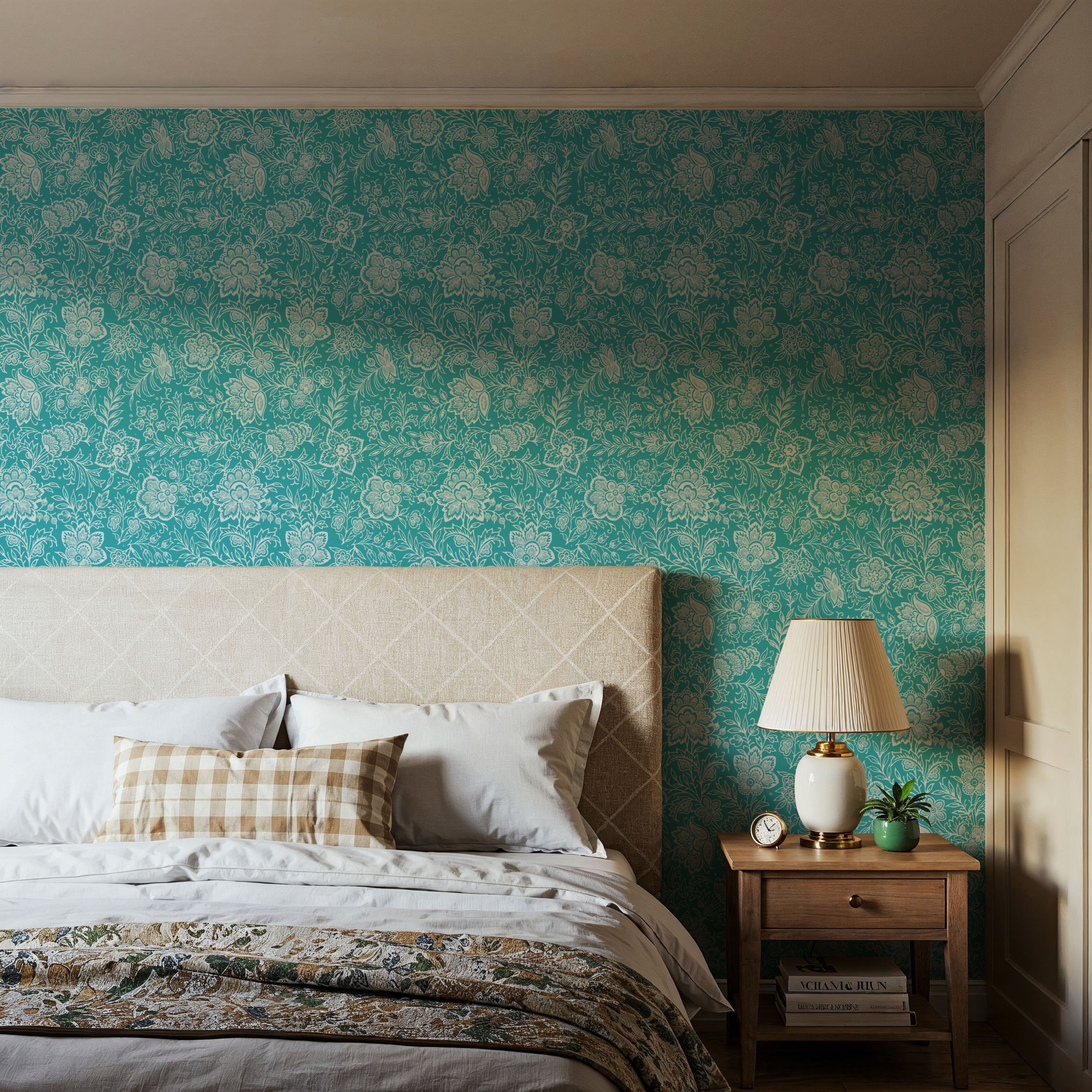 Kala Flowers White on Turqouise