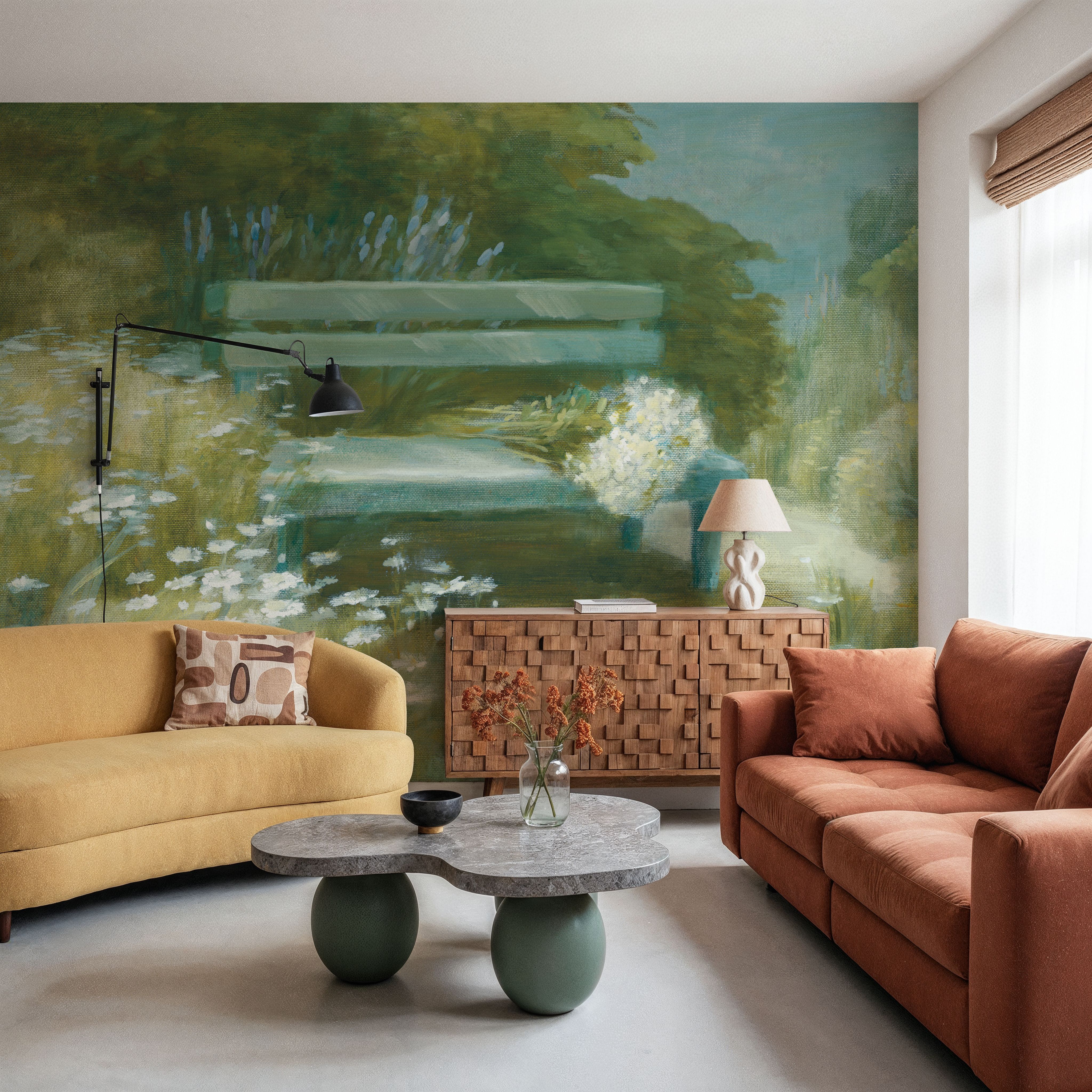 Garden Bench with Daisy Bouquet