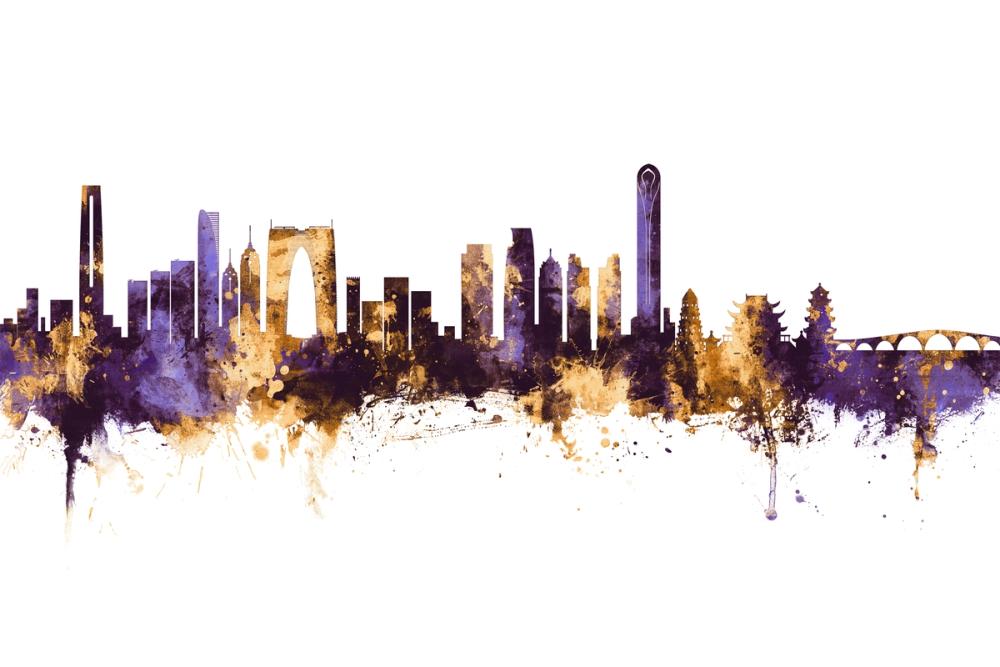 Suzhou China Skyline Purple & Gold