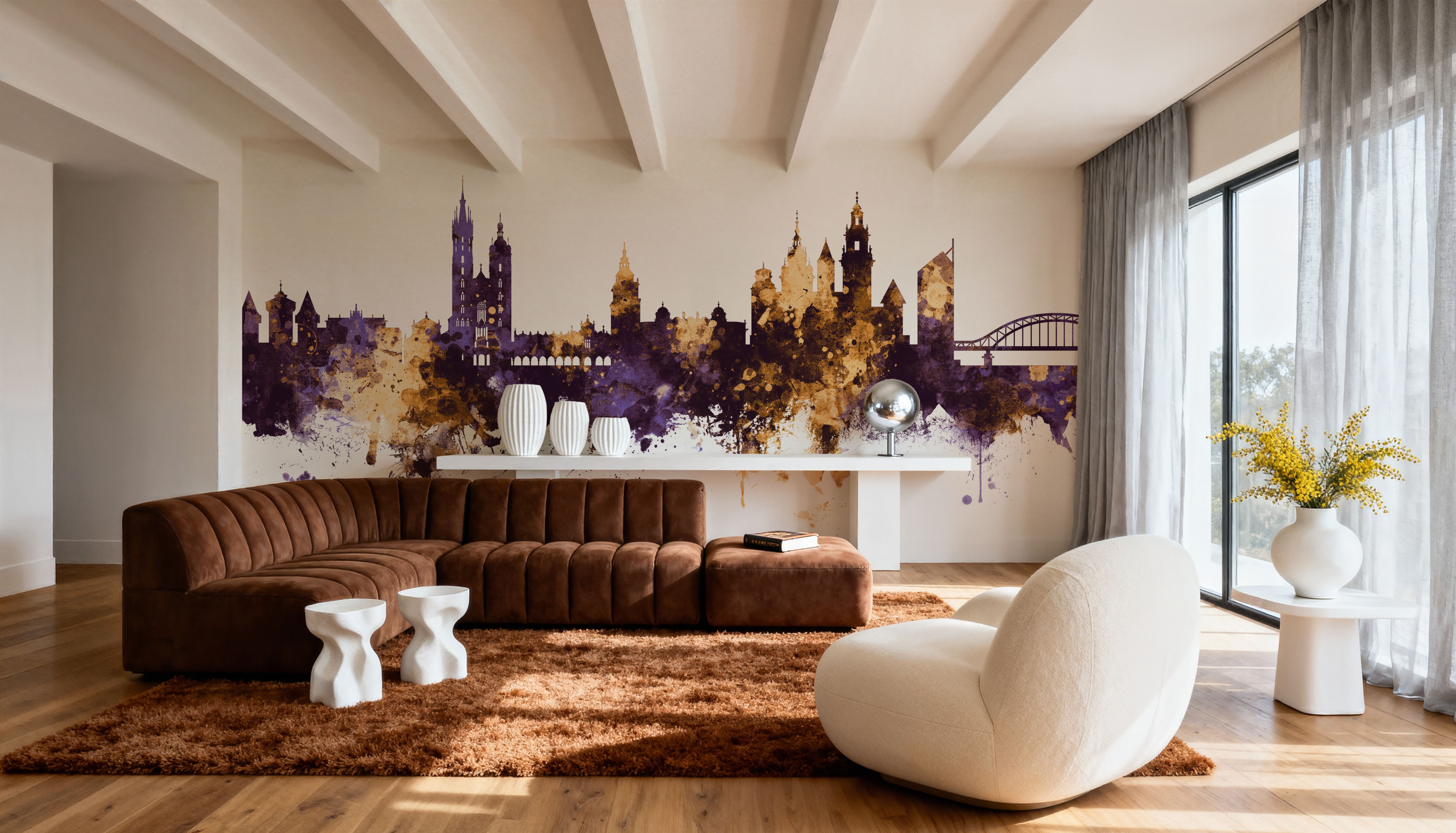 Krakow Skyline Purple & Gold, Papier peint