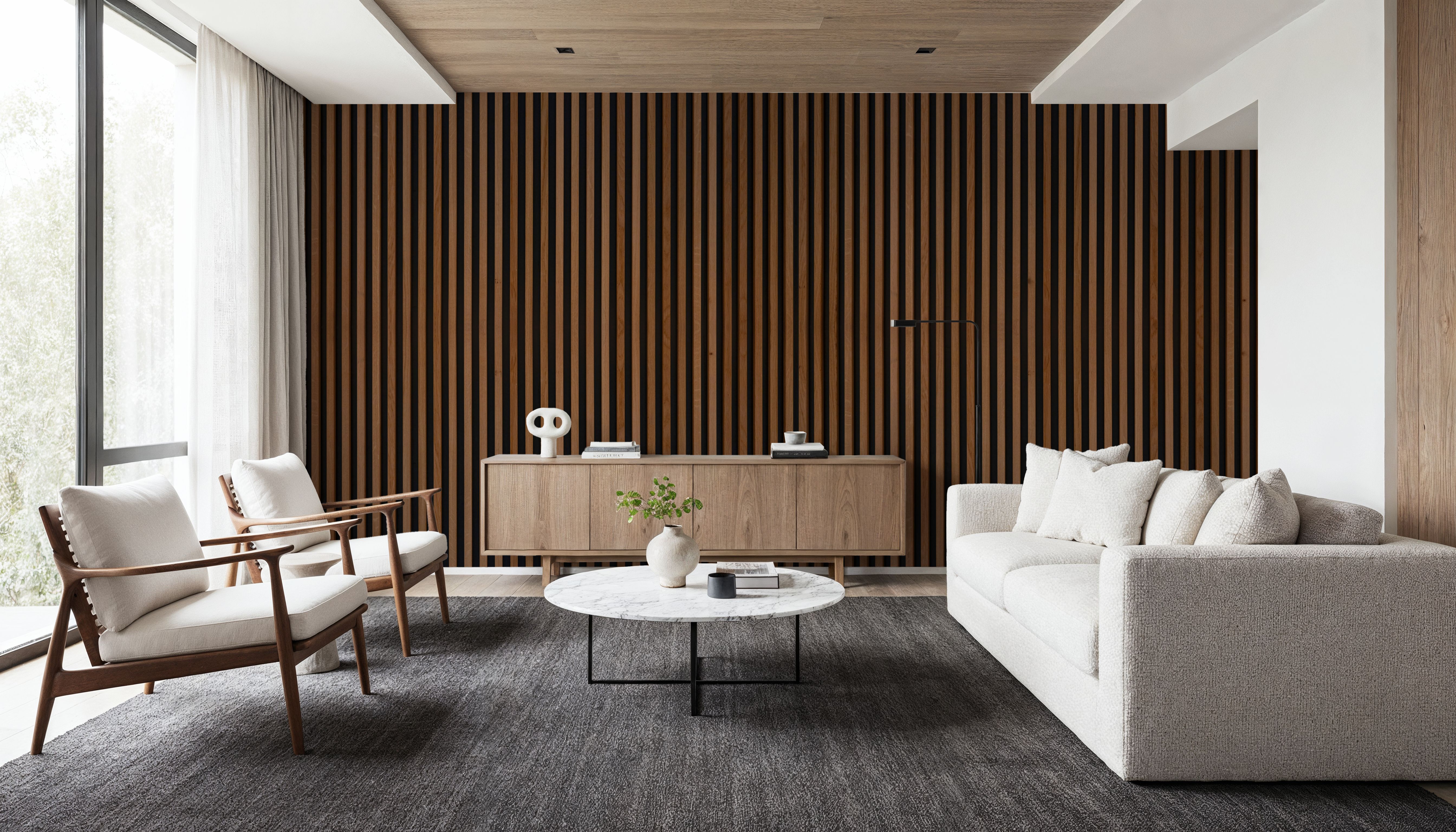 Faux Slatted Wood Panel, Wallpaper