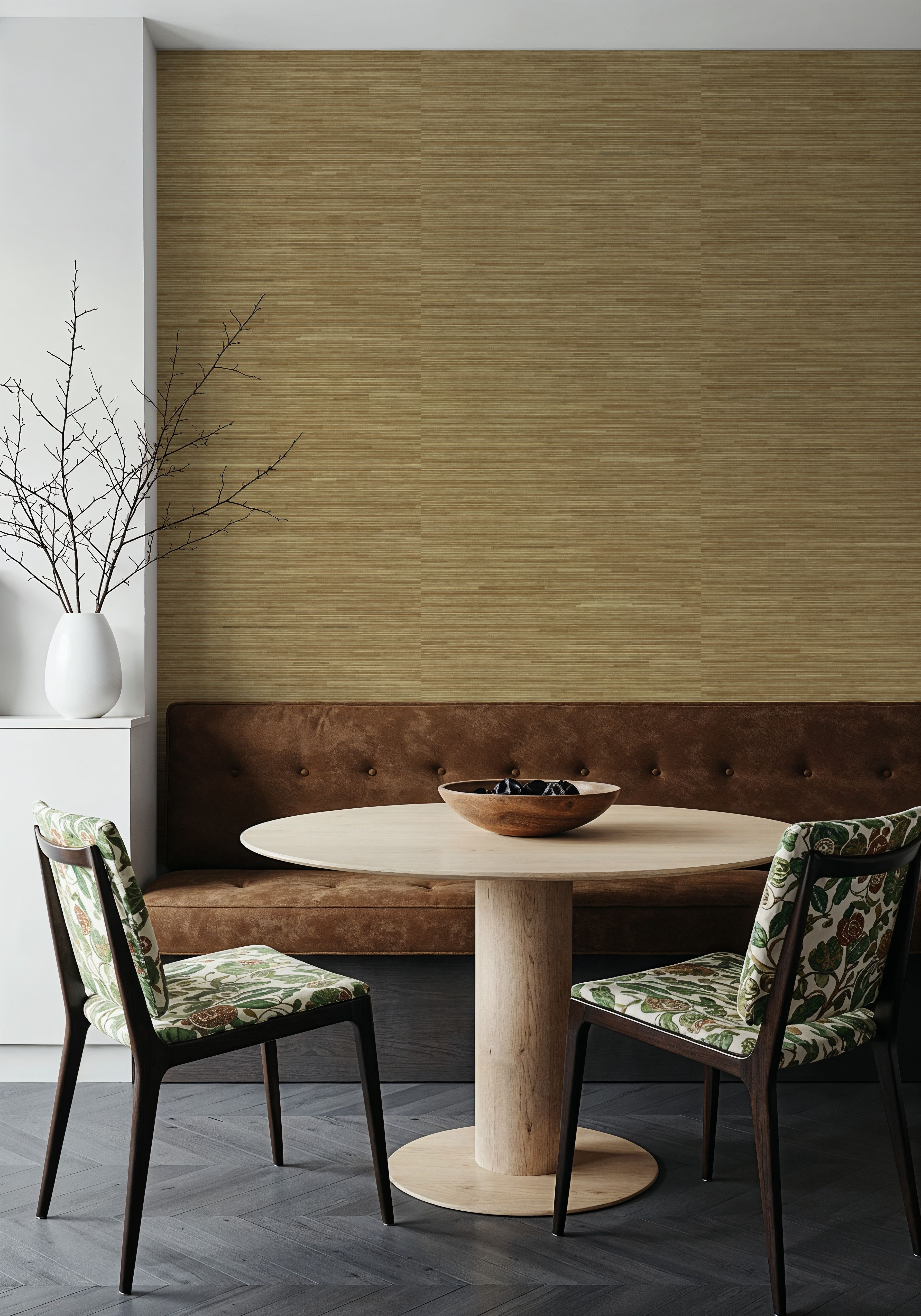 Faux Grasscloth with Visible Seams, Ochre