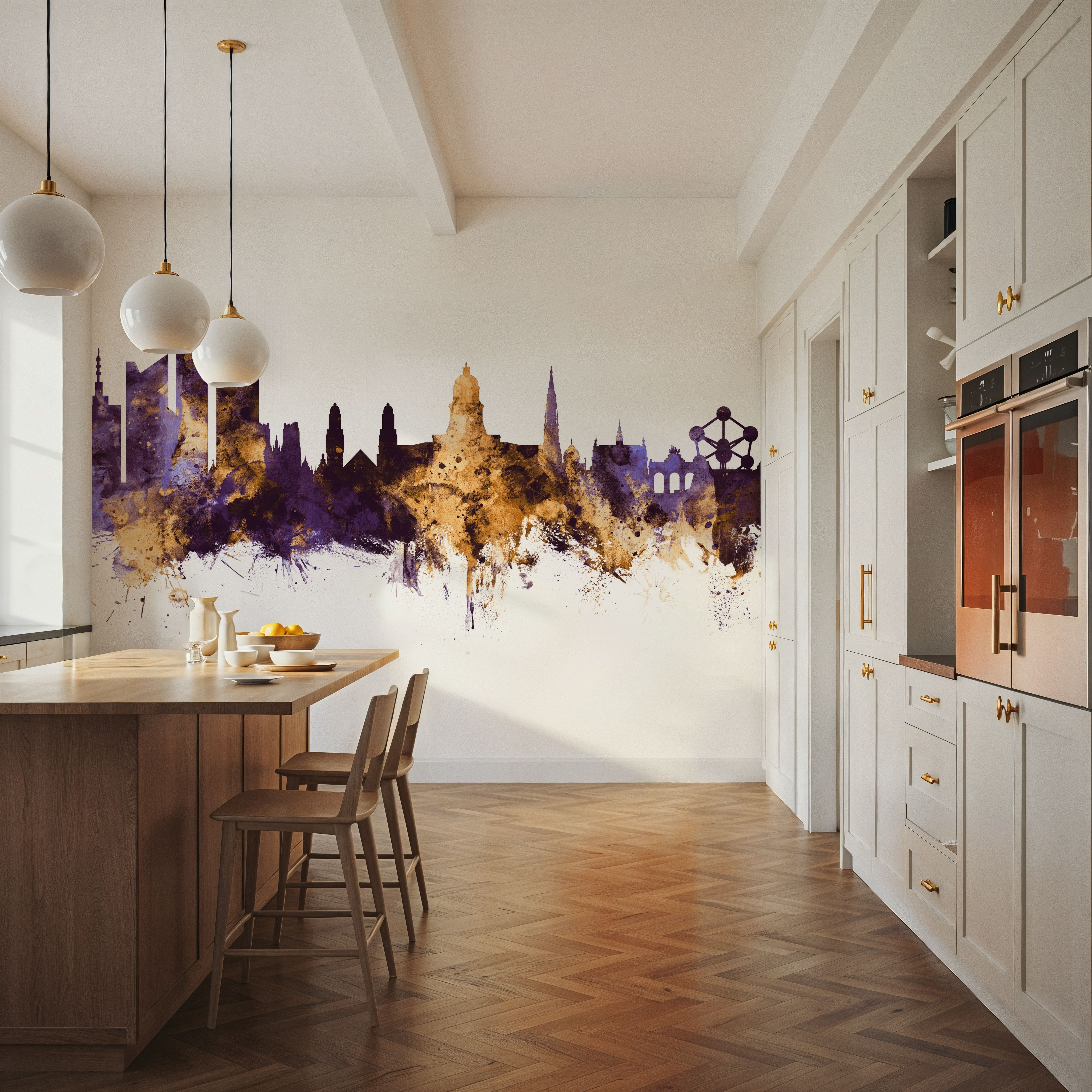 Brussels Belgium Skyline Purple & Gold