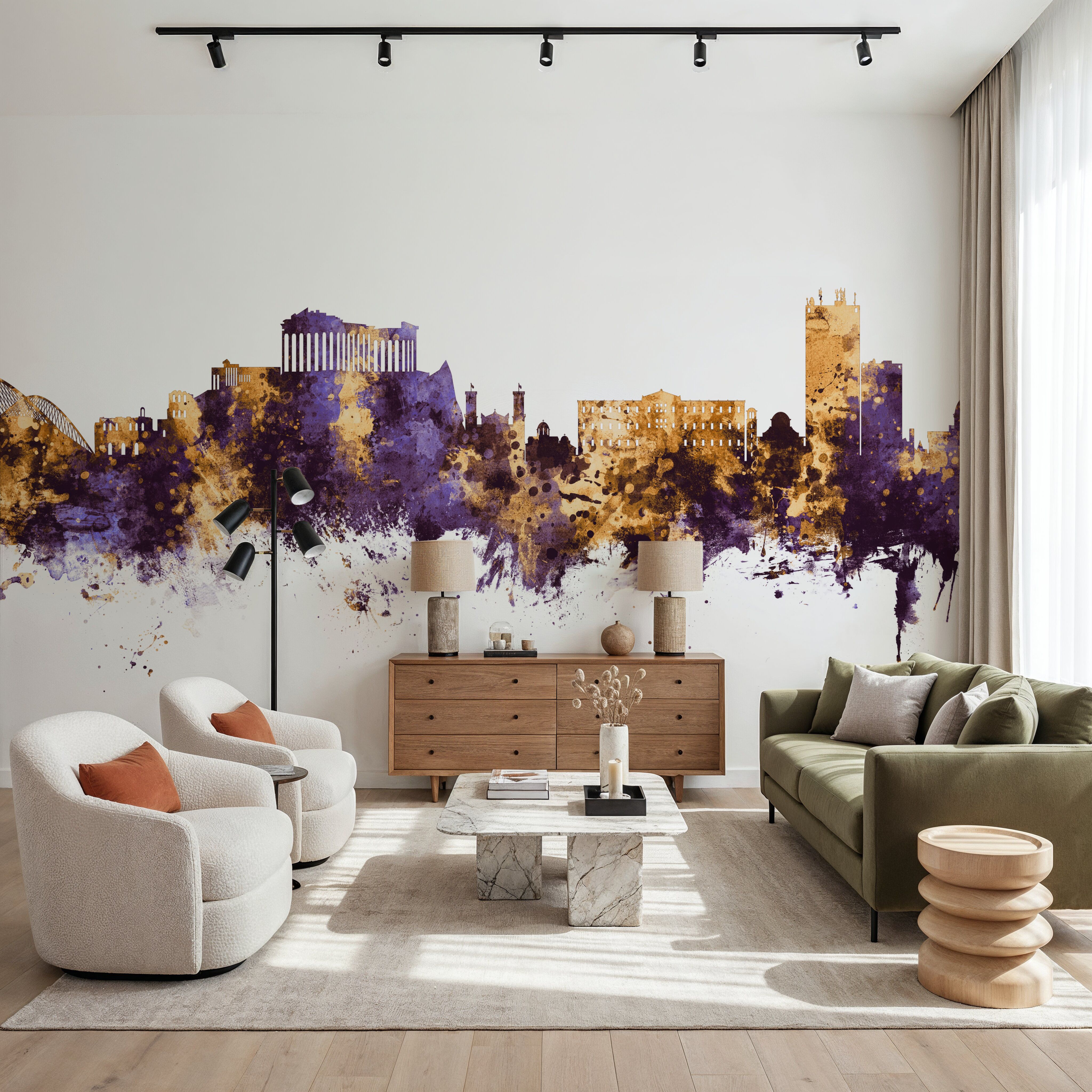 Athens Greece Skyline Purple & Gold