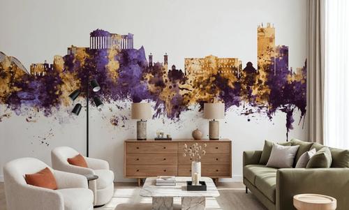 Athens Greece Skyline Purple & Gold