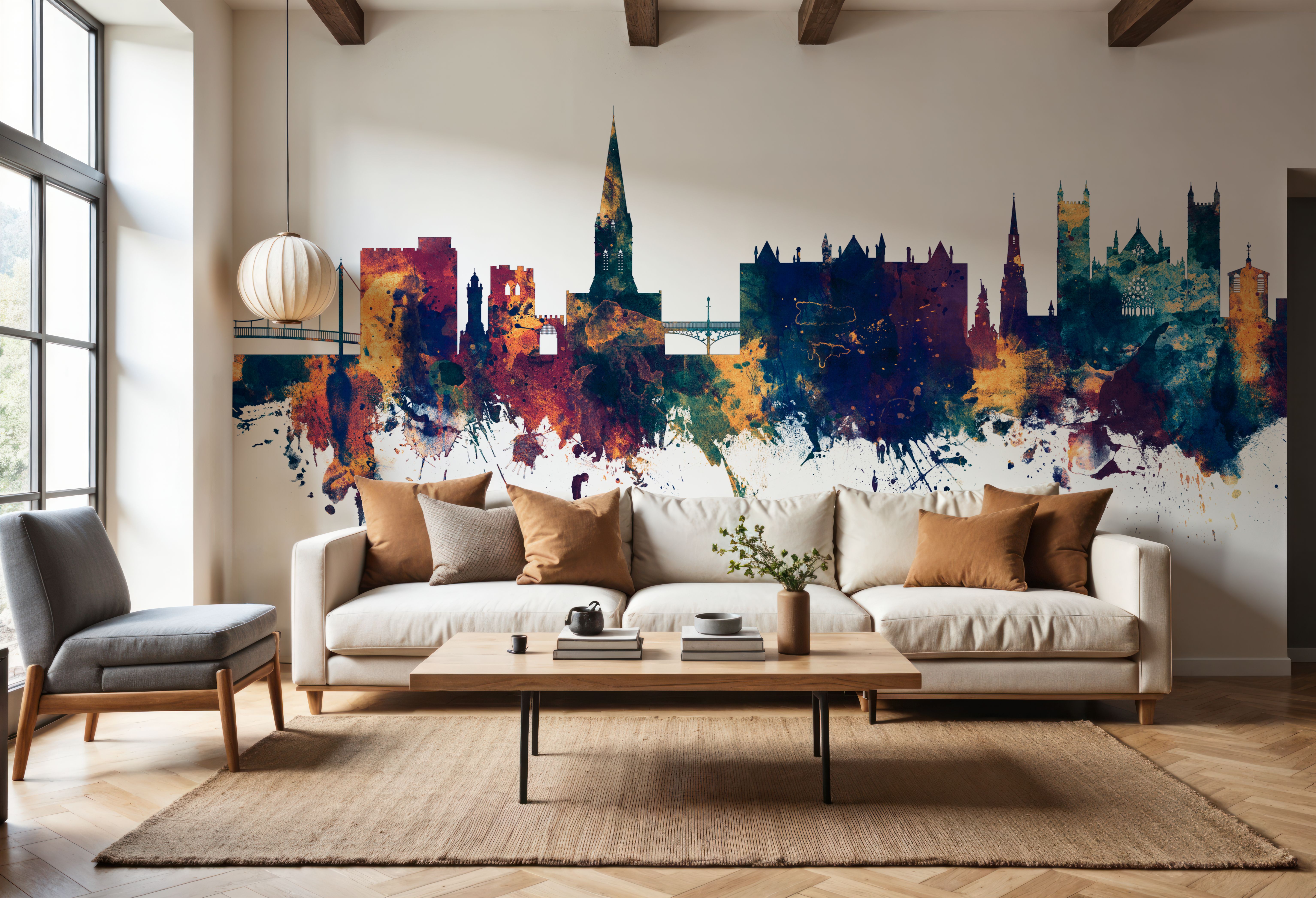 Exeter England Skyline Blue & Bronze, Wallpaper