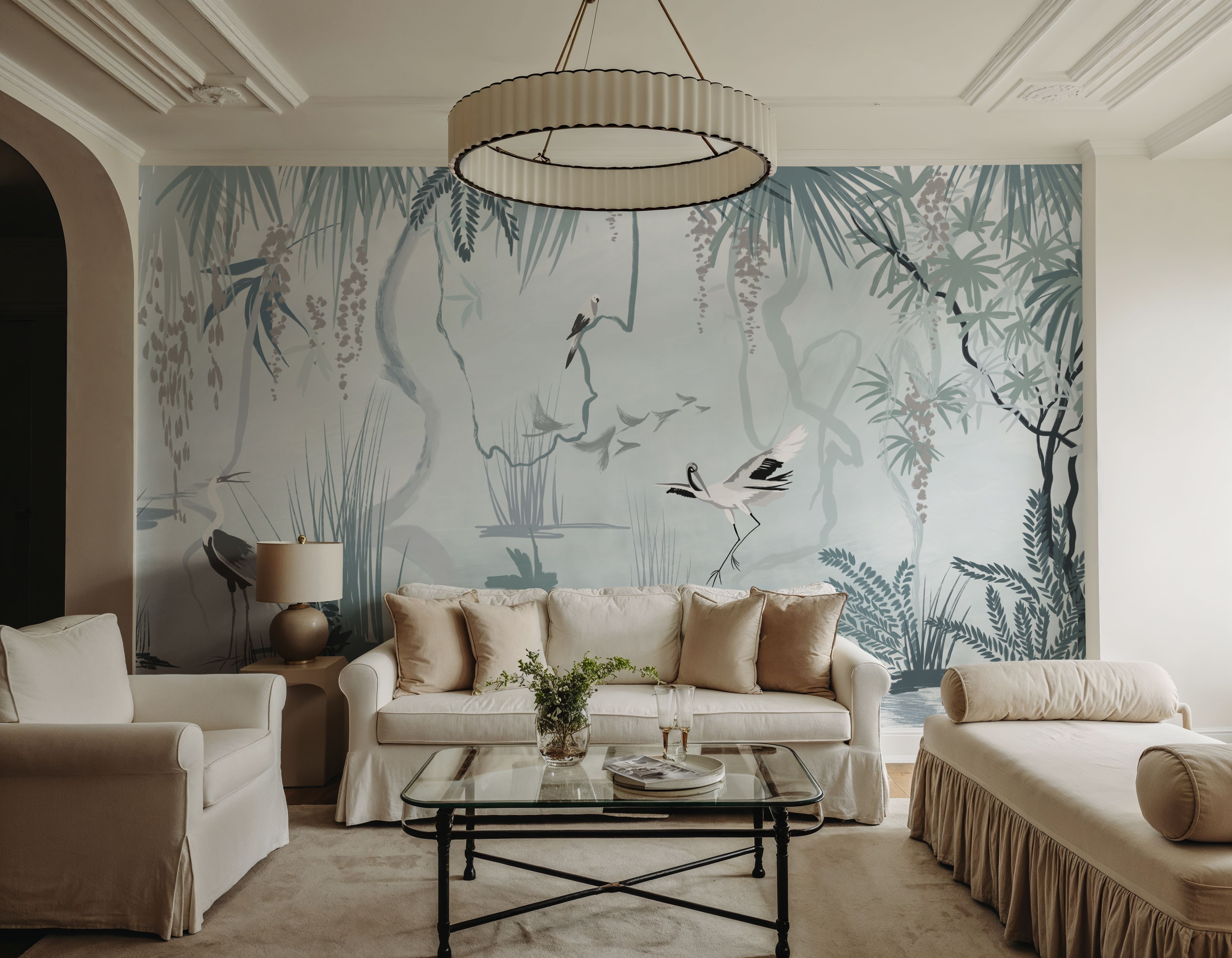 Painted Herons Scenery, Mineral Green