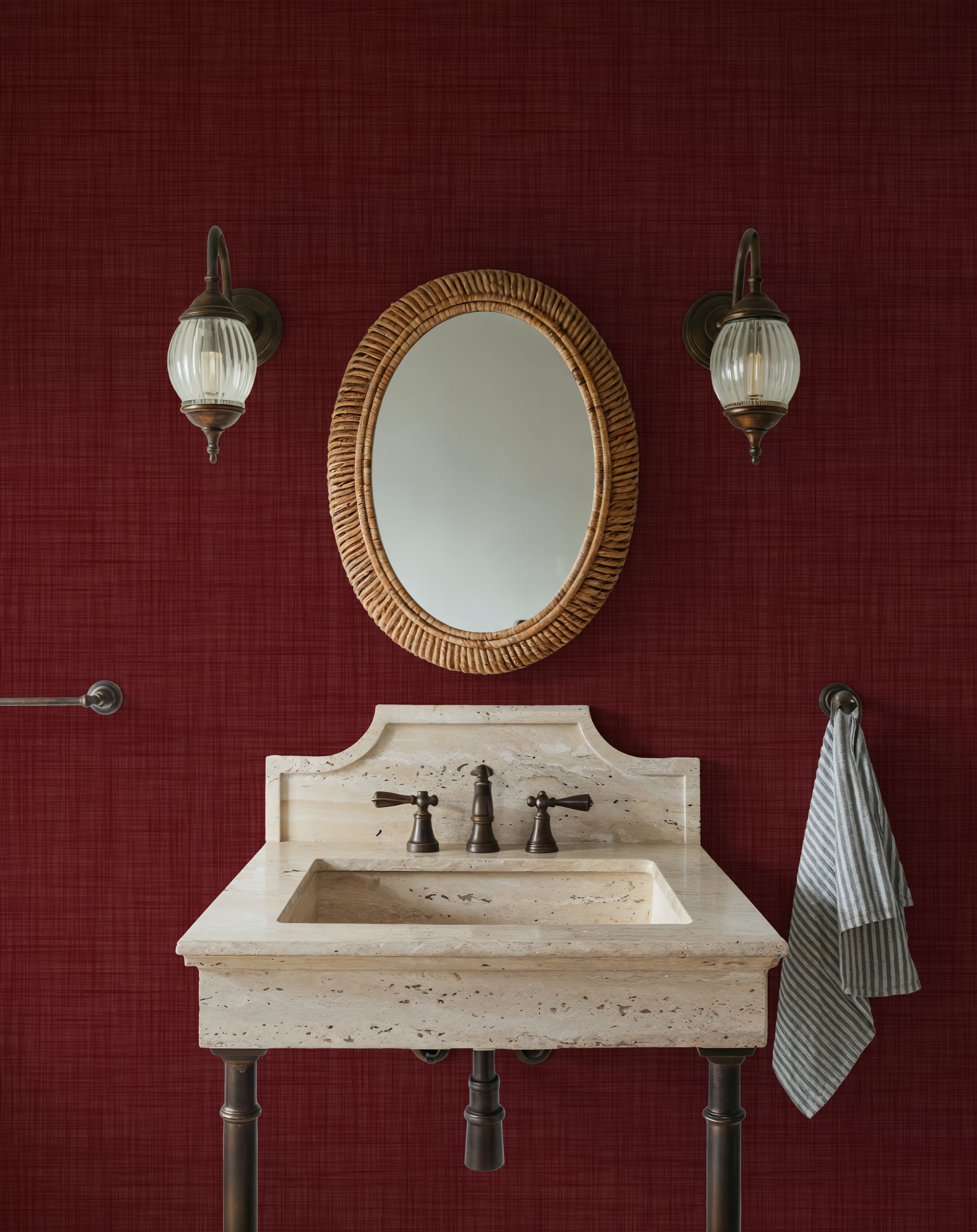 Mottled Linen Effect, Tomato Red, Wallpaper