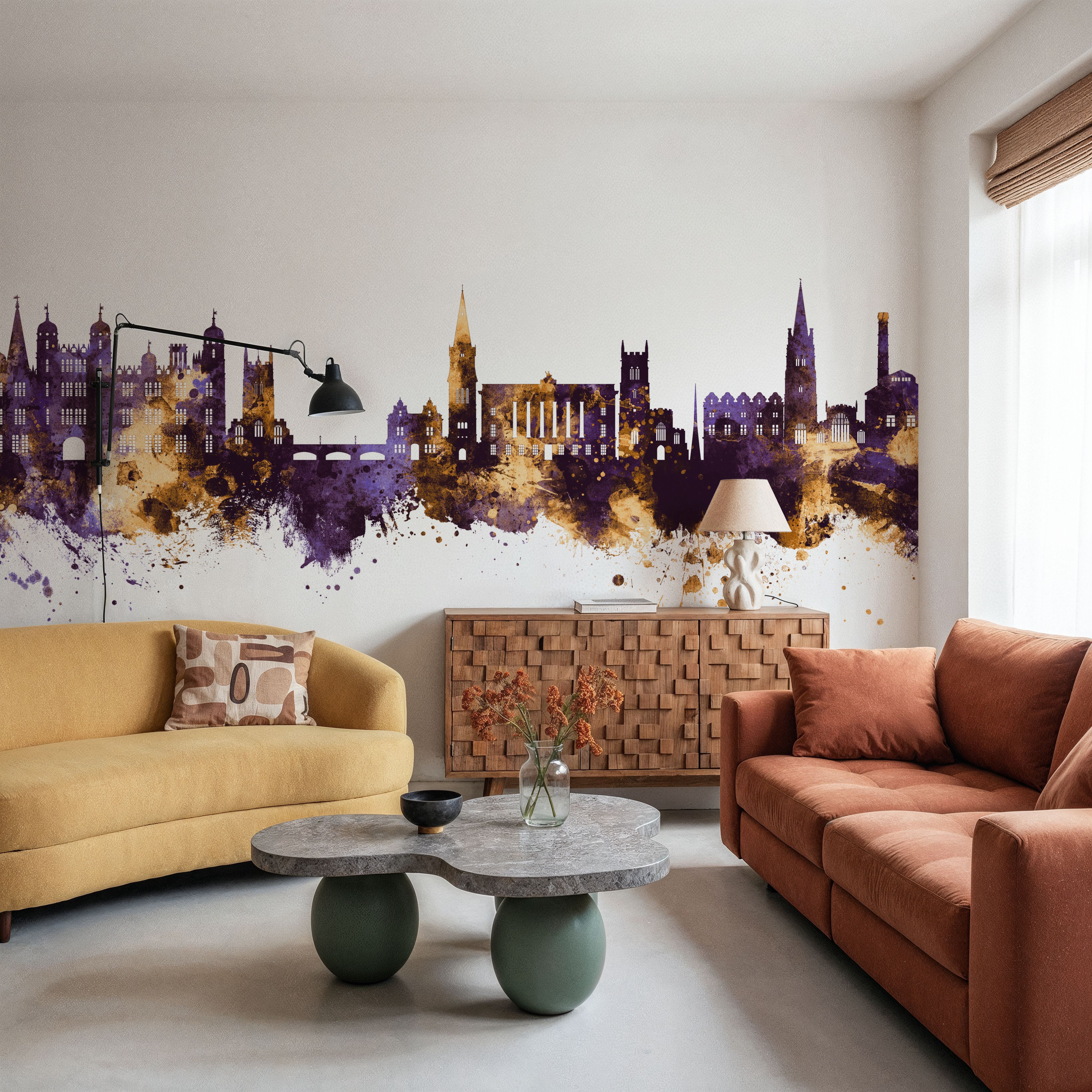 Stamford England Skyline Purple & Gold