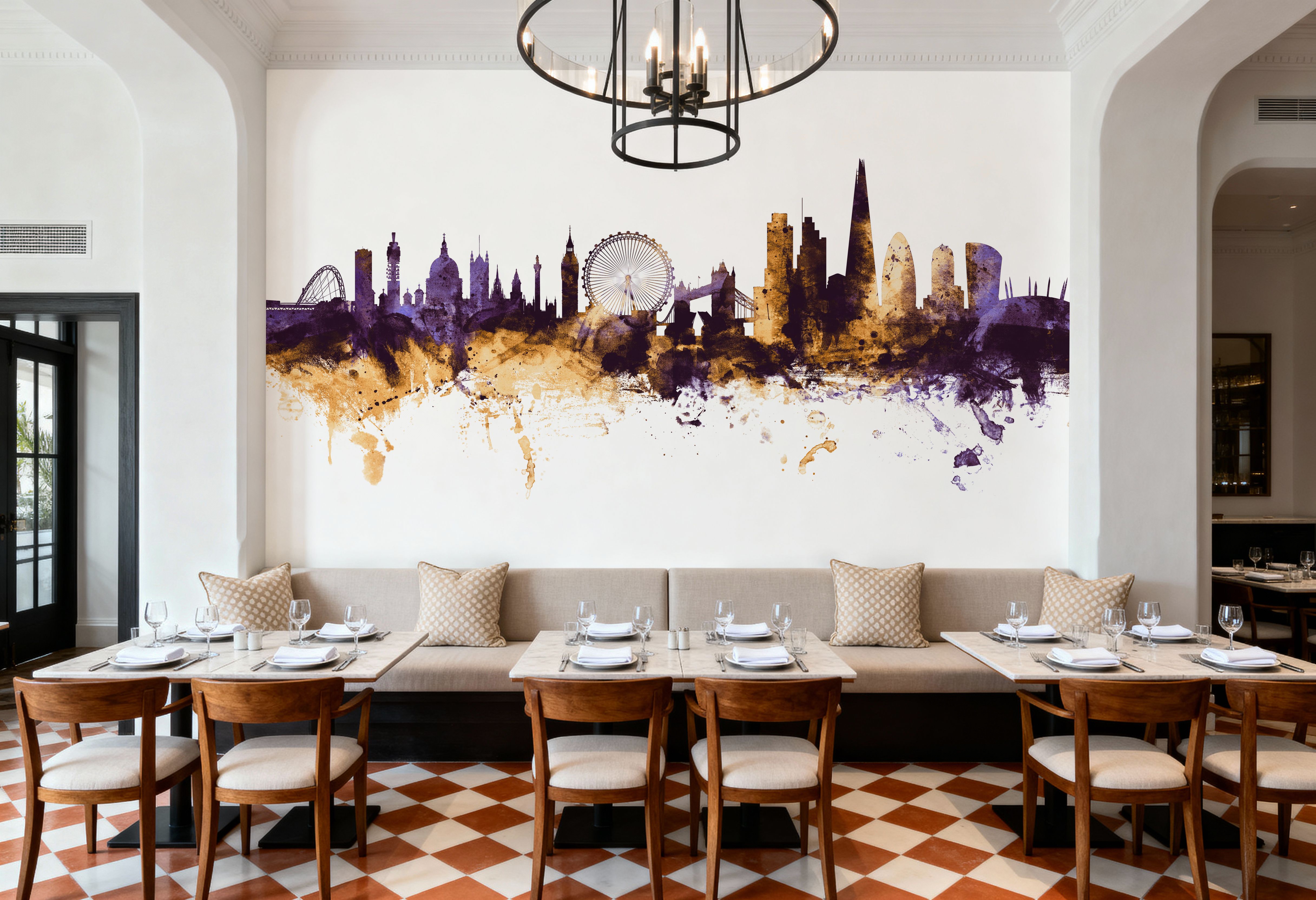 London Skyline Purple & Gold