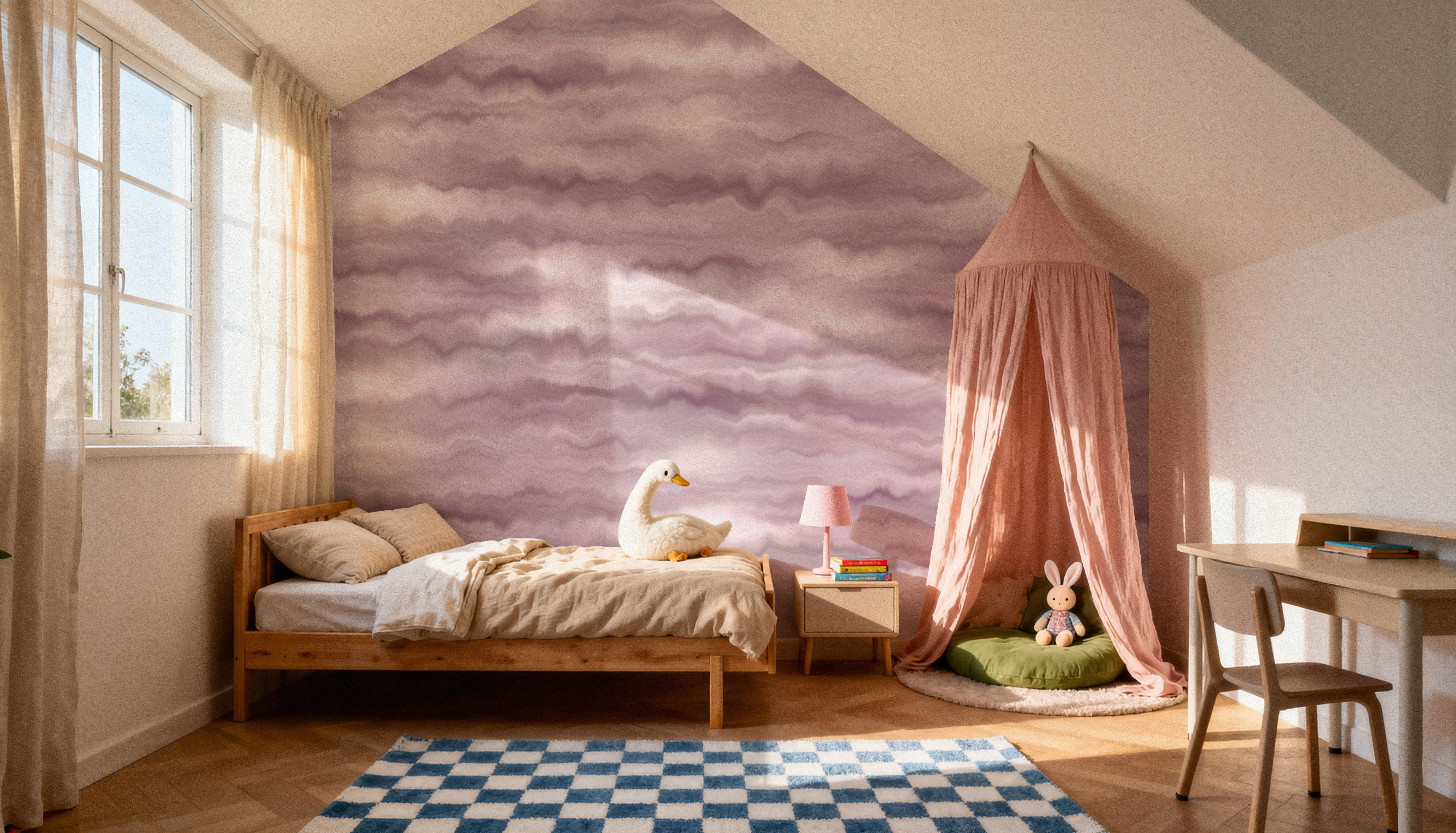 Moire Fumé, Cloud Rose, Wallpaper