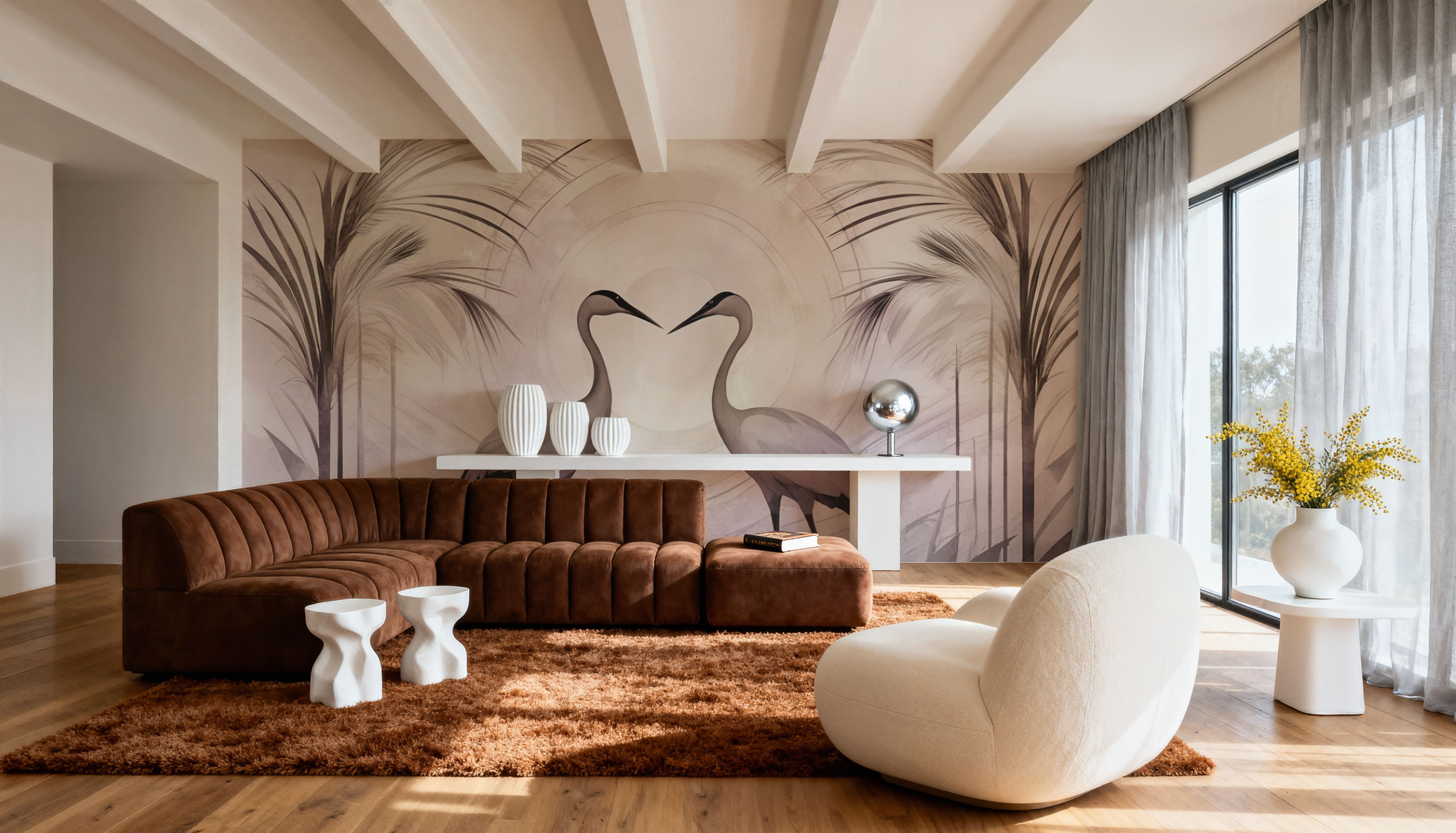 Cranes at Sunset Pink, Wallpaper