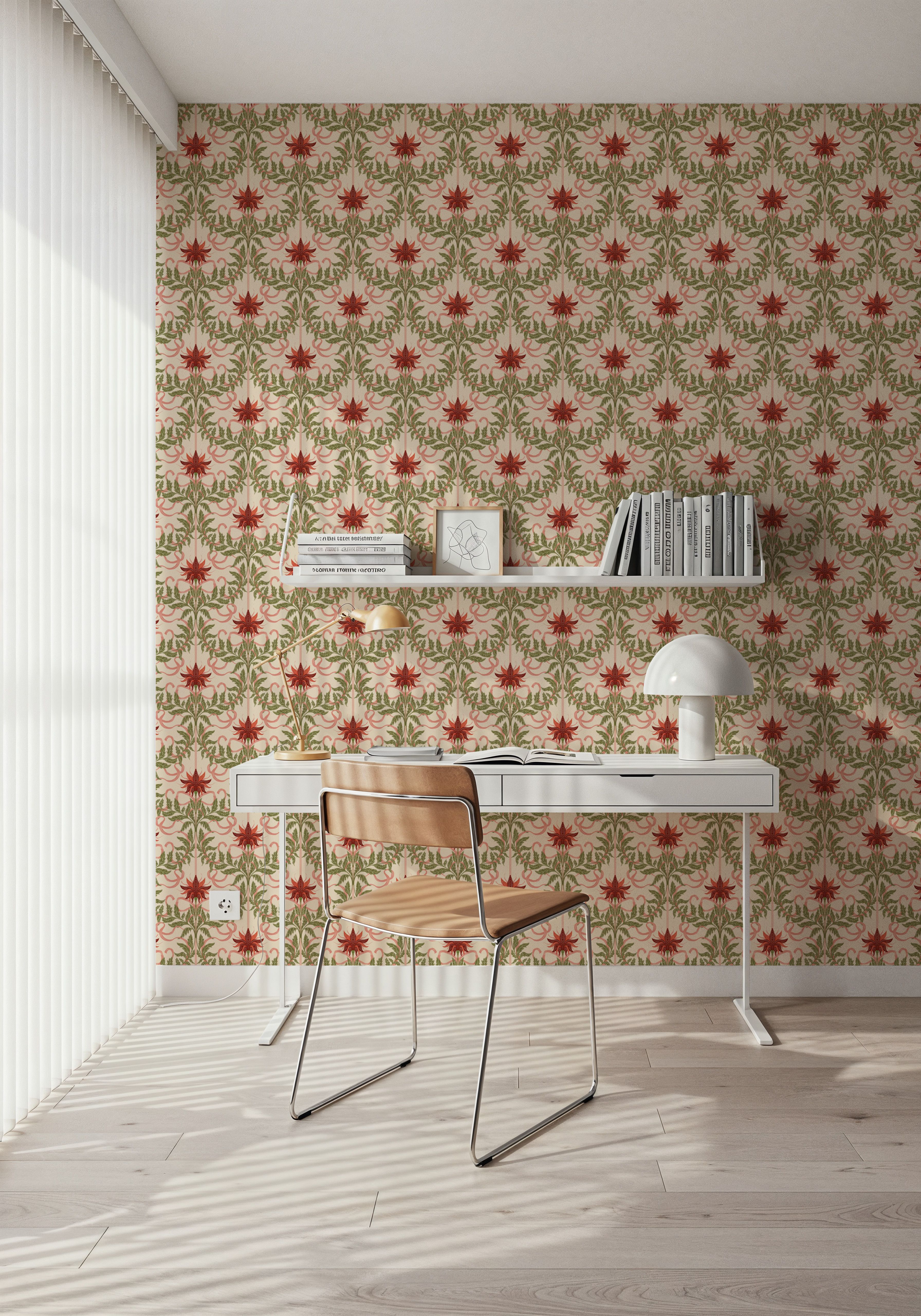 Floral Damask & Bows, Coral