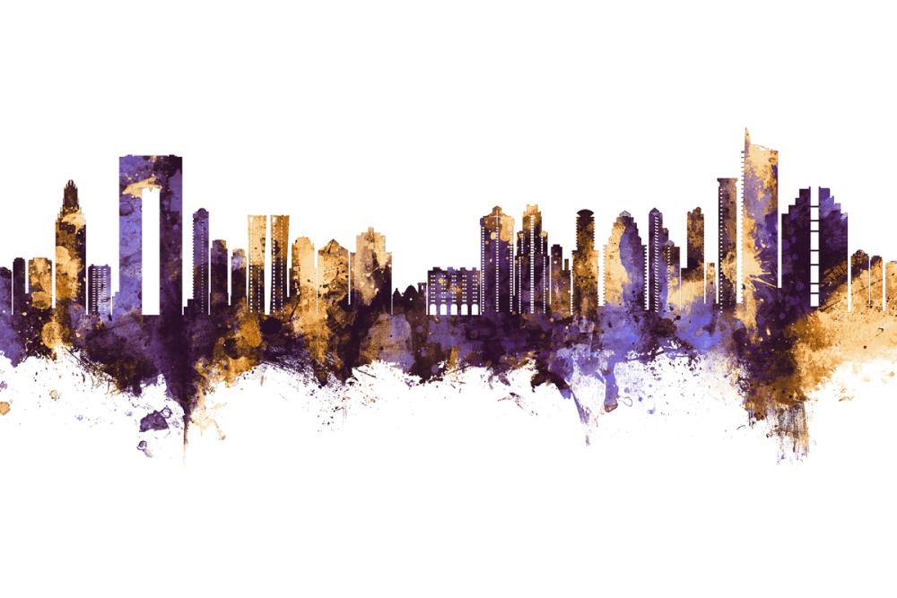 Benidorm Spain Skyline Purple & Gold