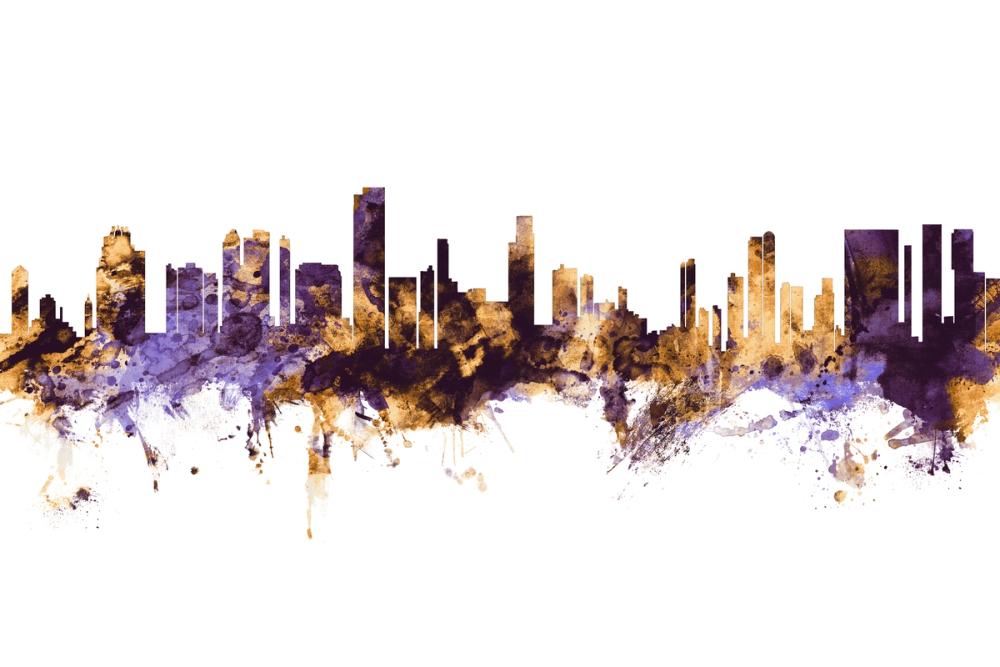 Honolulu Hawaii Skyline Purple & Gold