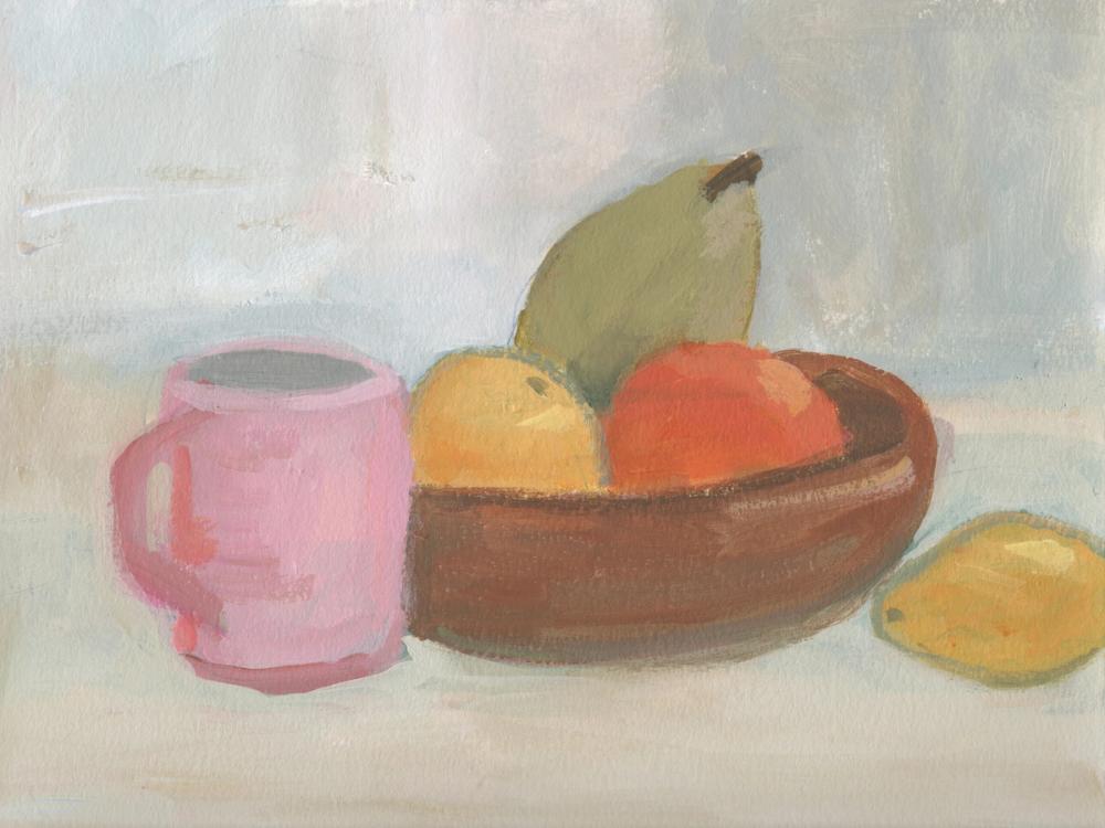 Pink Cup with Wooden Bowl