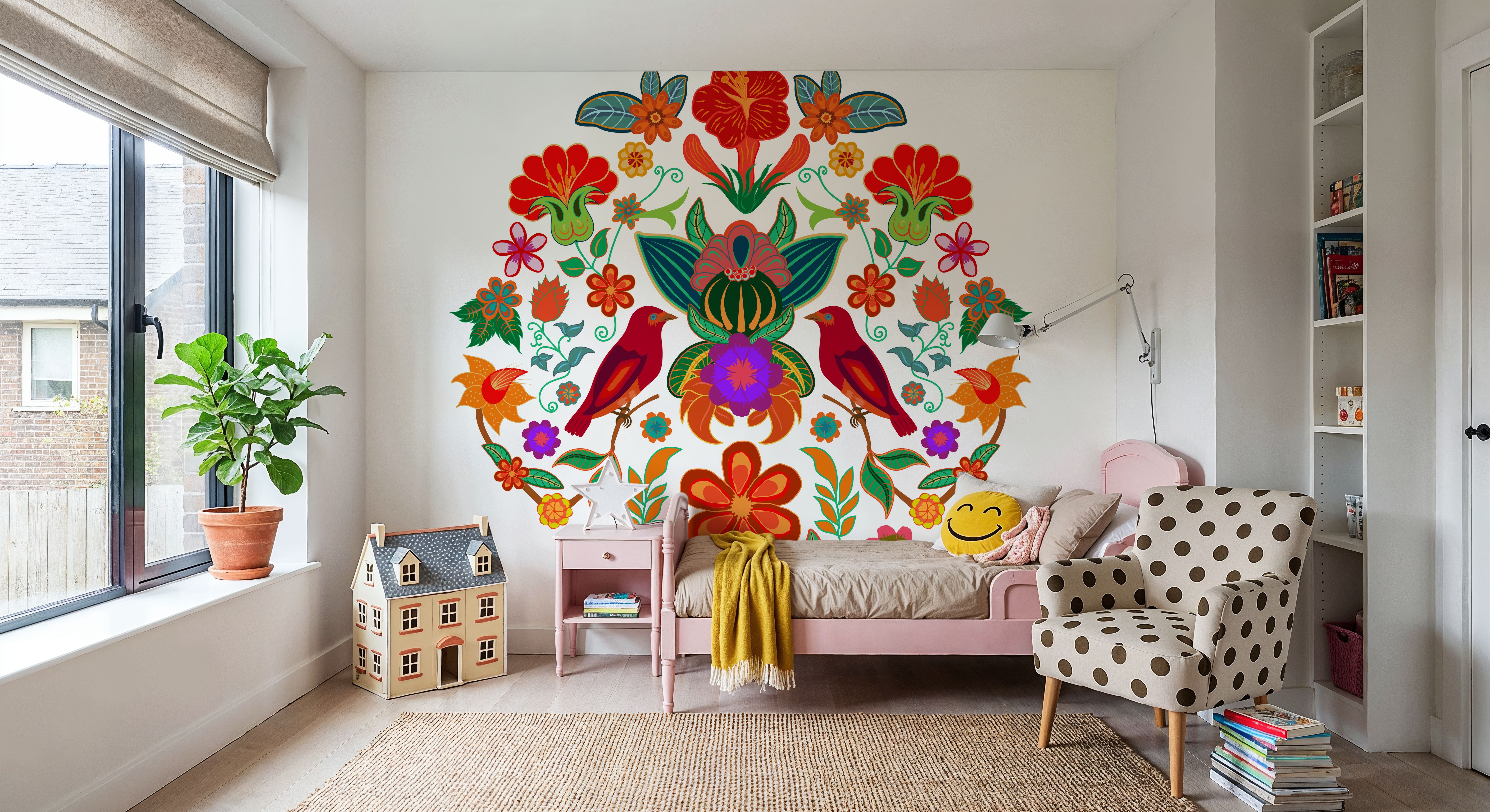 Otomi Floral Birds, Wallpaper