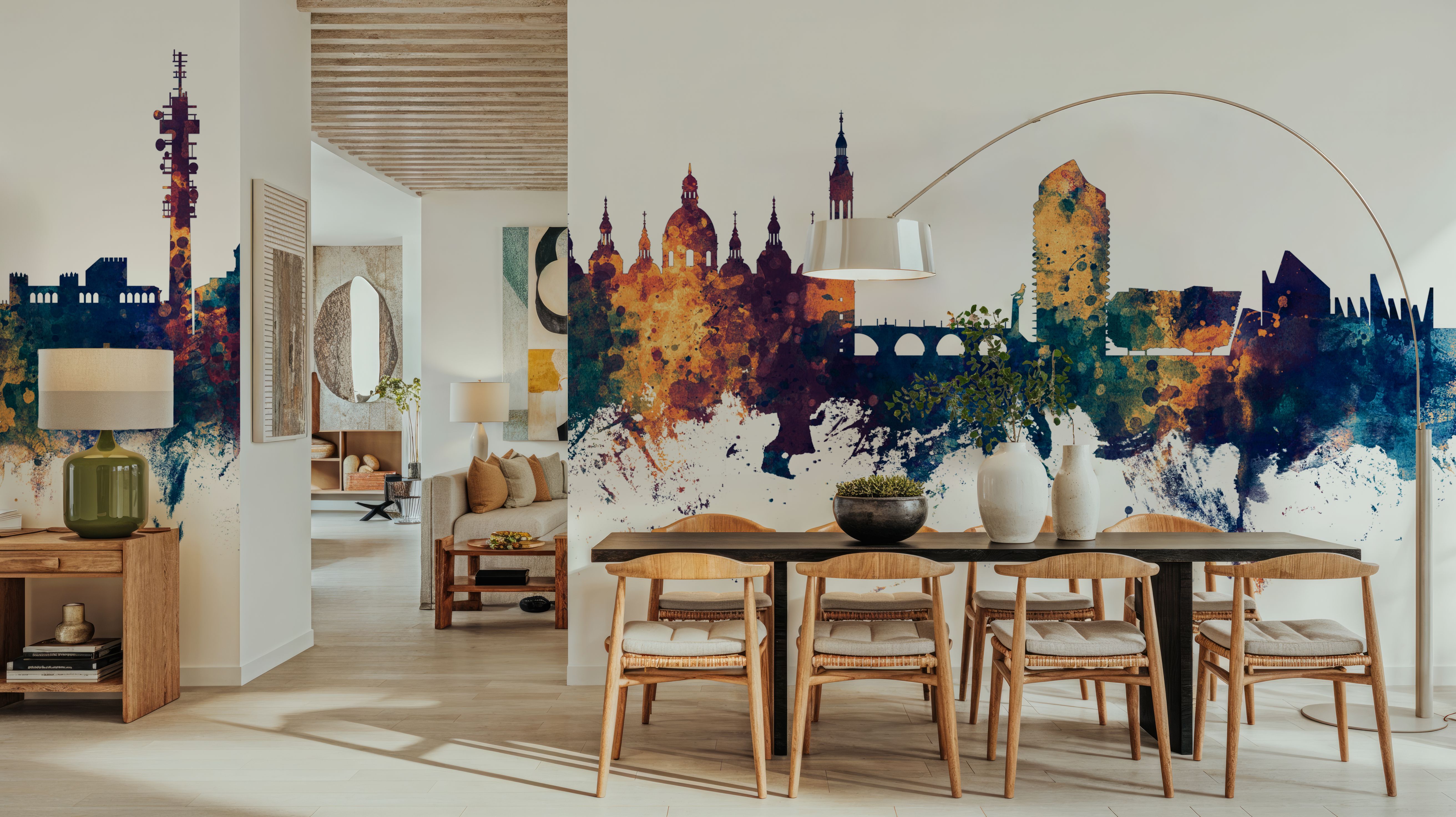 Zaragoza Spain Skyline Blue & Bronze, Papel pintado