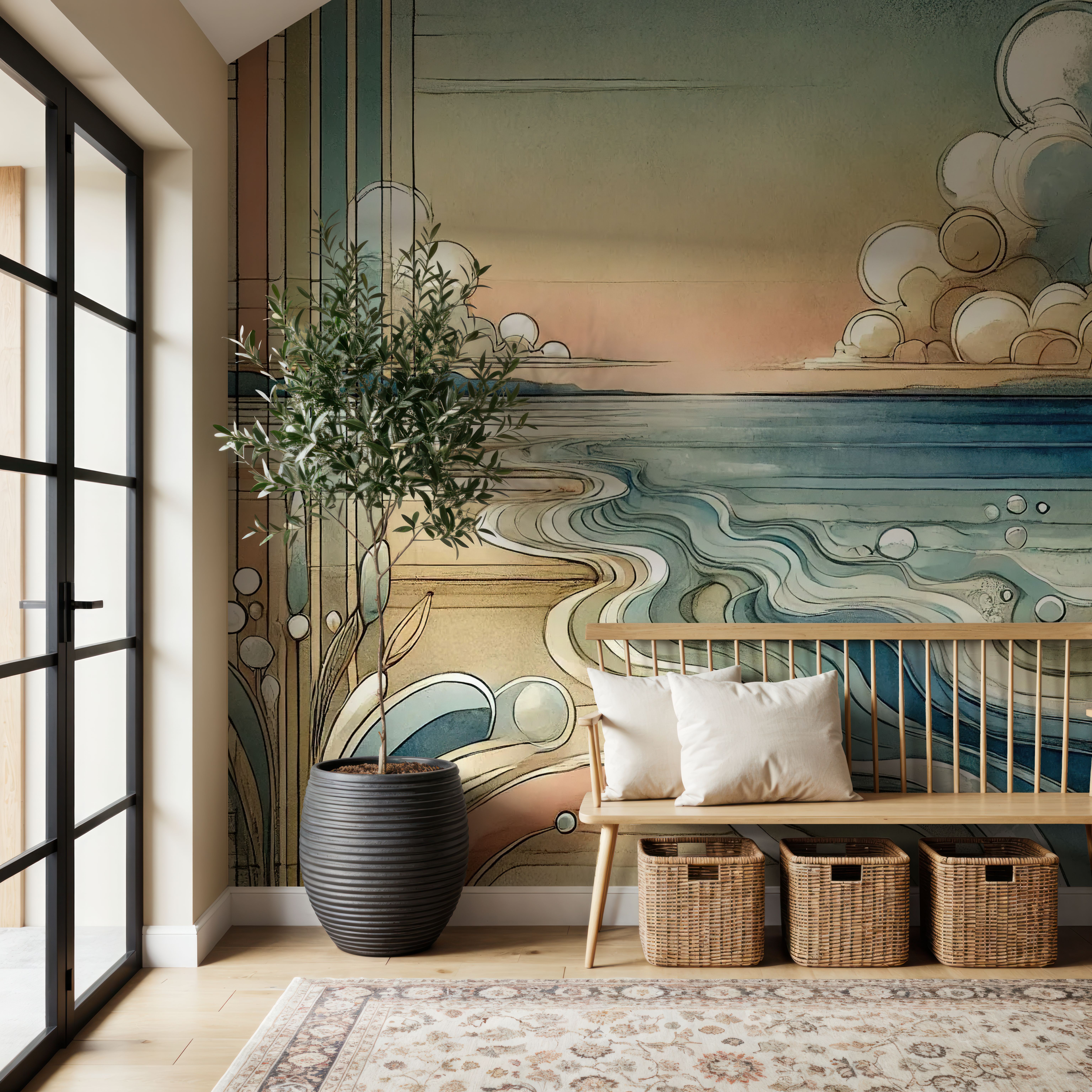 Abstract Coastal Dusk in Art Deco