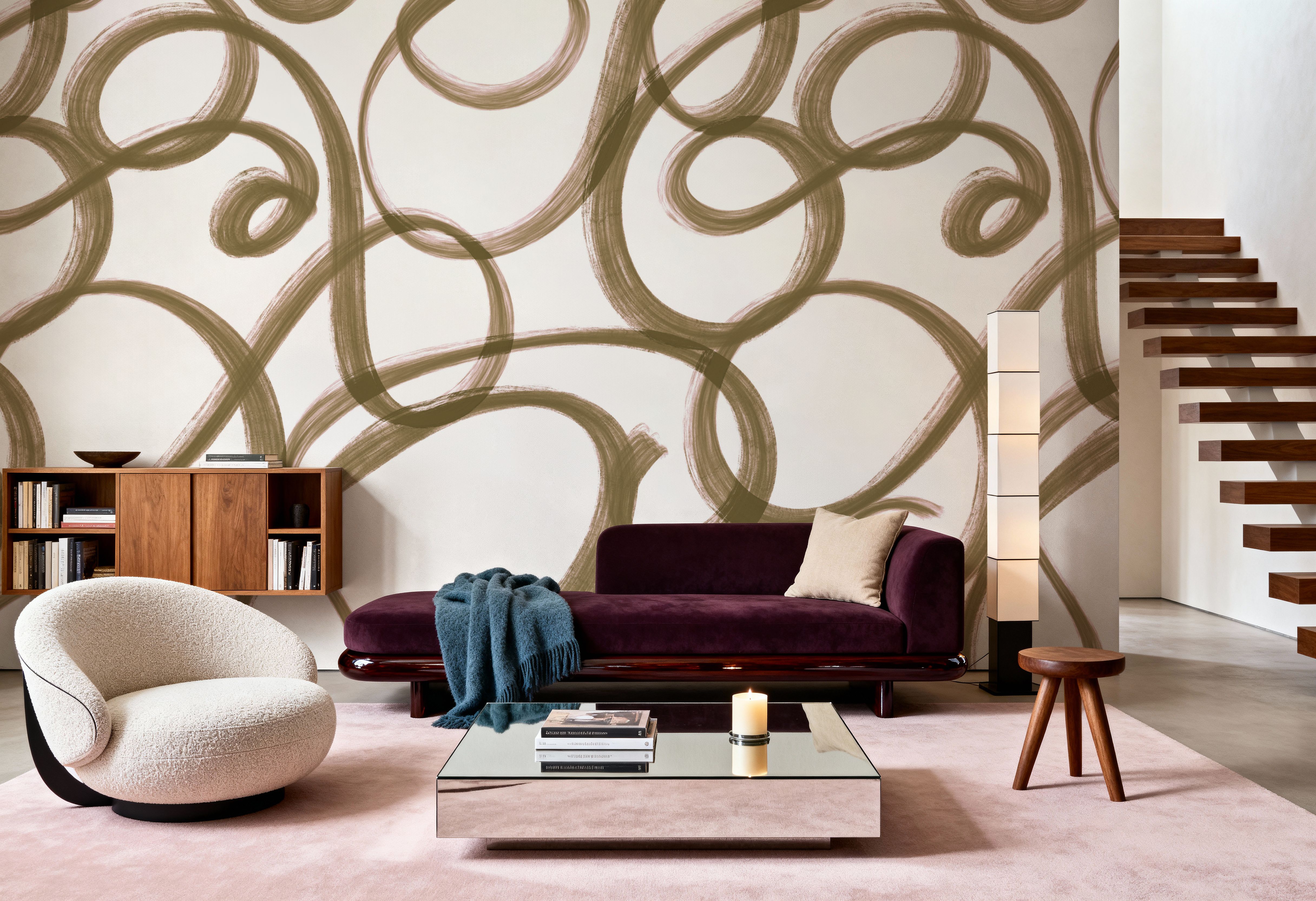 Curly Brush Lines, Beige