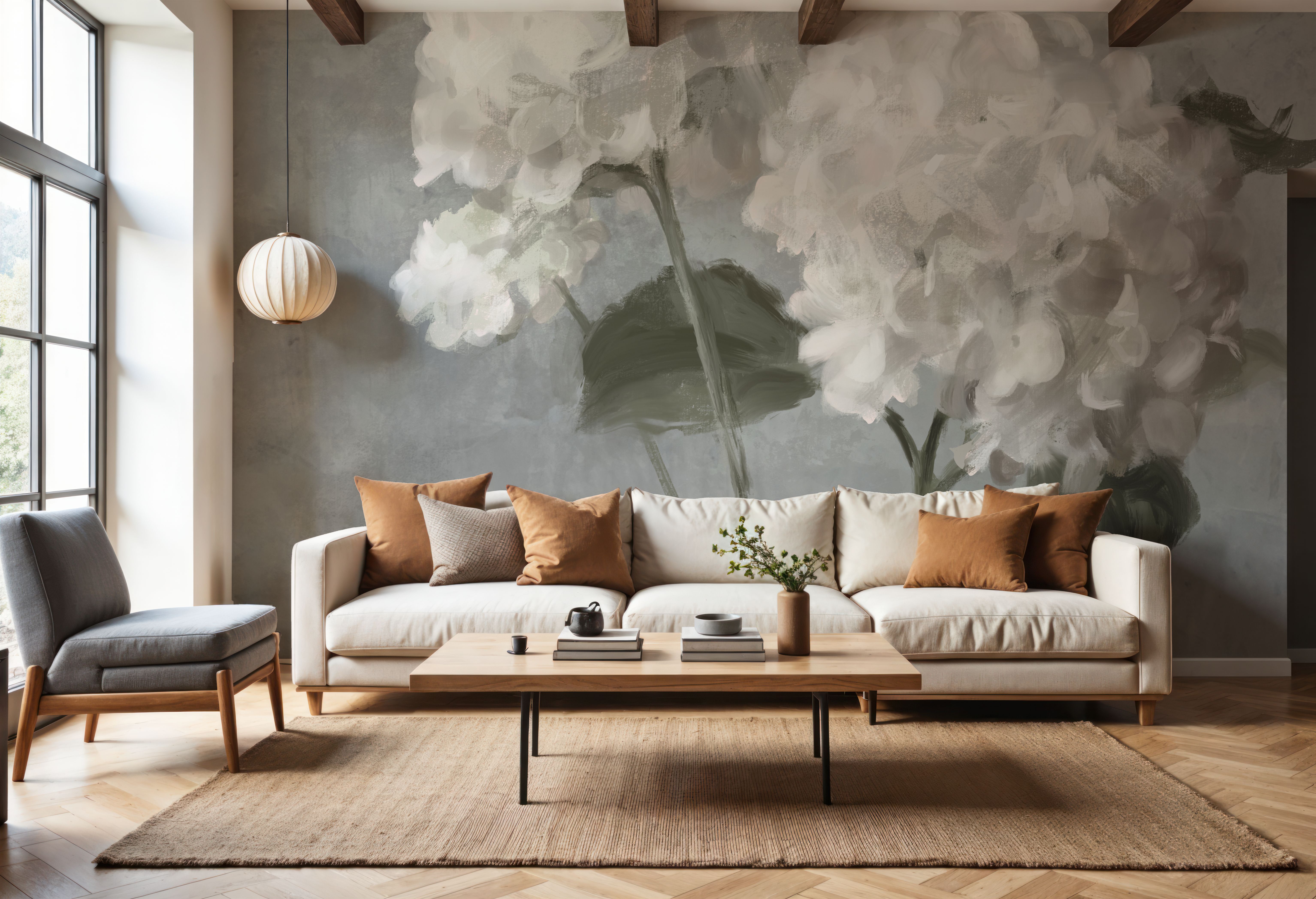 White Hydrangeas on Gray, Wallpaper